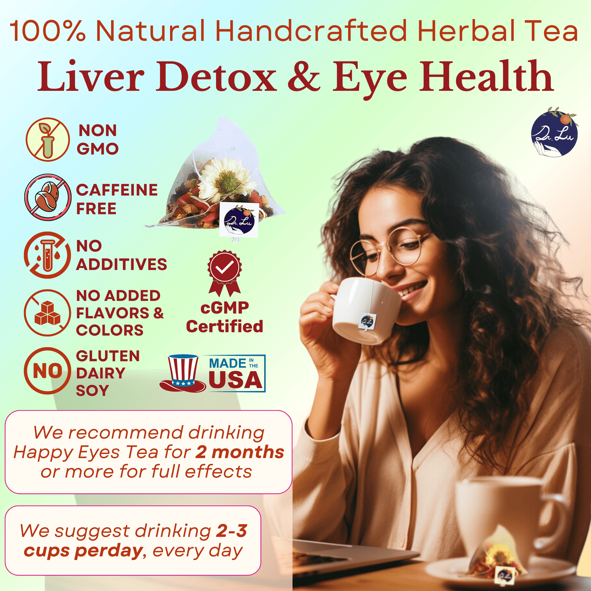 ’S Happy Eyes Tea | Eyebright Tea for Liver Cleanse | Liver Detox Tea for Eye Health | 8-Flavor Chinese Herbal Tea Made in US | Chrysanthemum Tea with Cassia Seed, Goji Berries, Mulberries…