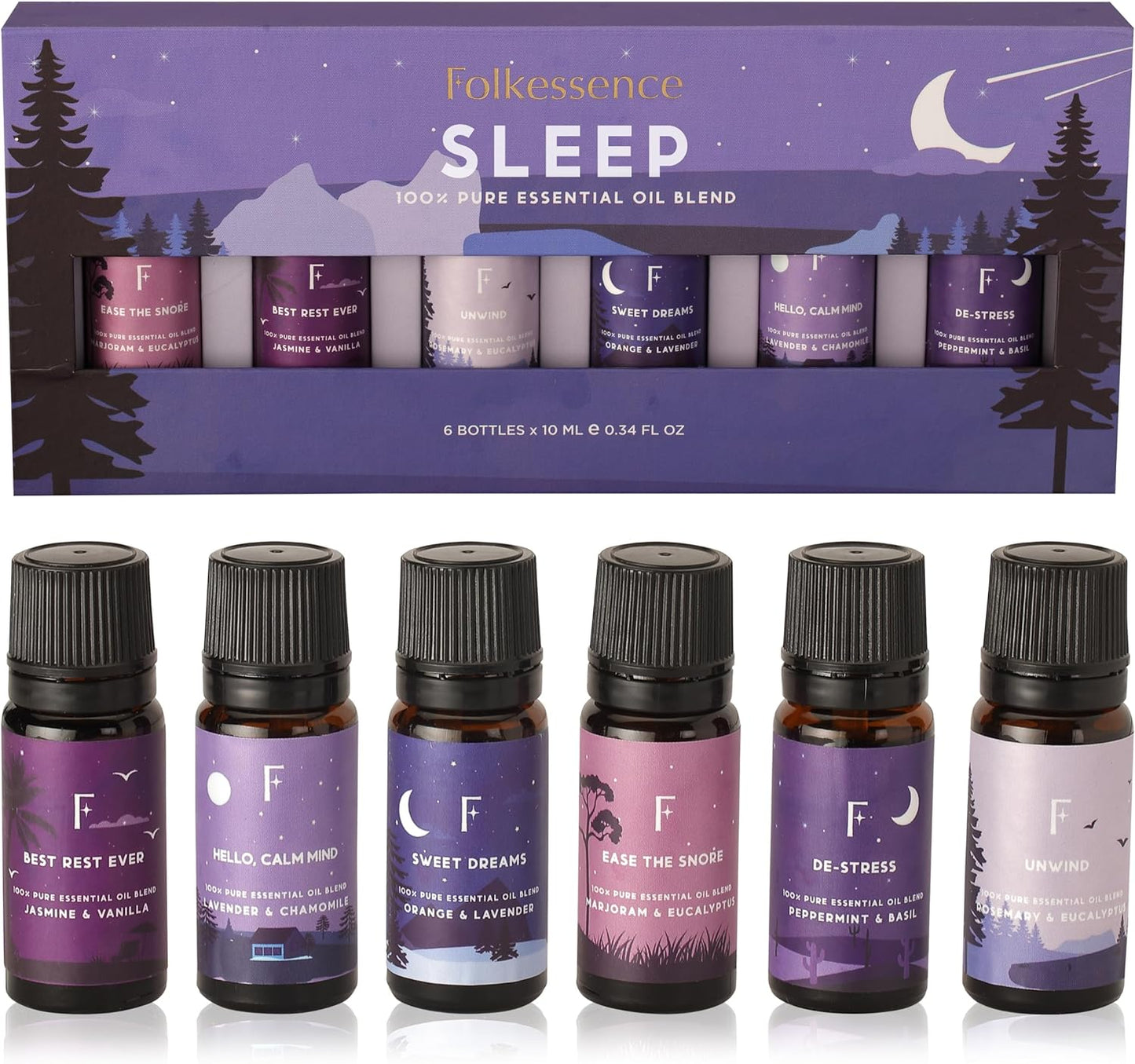 Sleep Essential Oils Set | Set of 6 Pure Essential Oils for Diffusers for Home | Essential Oil Blend or Oil Diffuser Essential Oils | Lavender, Rosemary & Peppermint