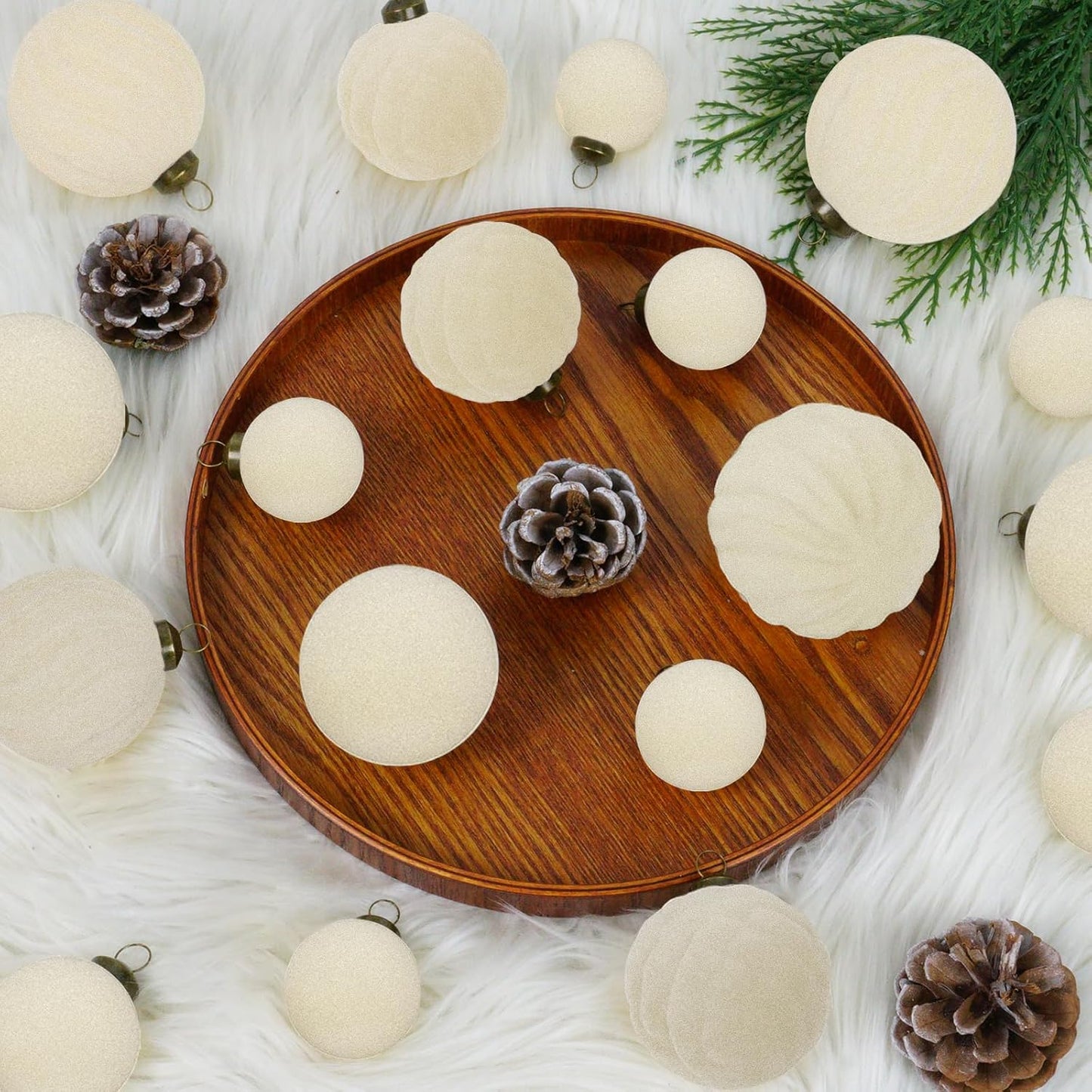 36PCS Shatterproof Velvet Christmas Ornaments Set in Beige for Holiday Decor