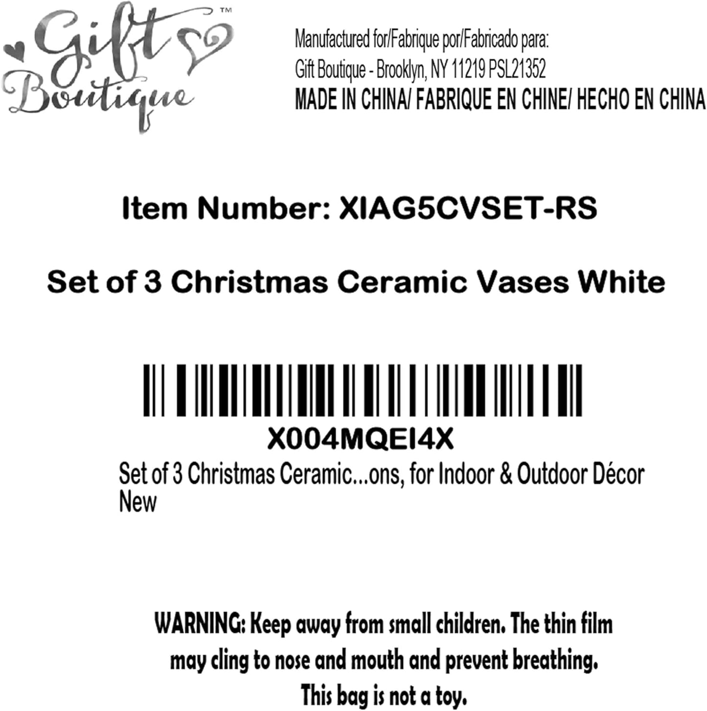 Set of 3 White Ceramic Christmas Vases with Artificial Holiday Decor