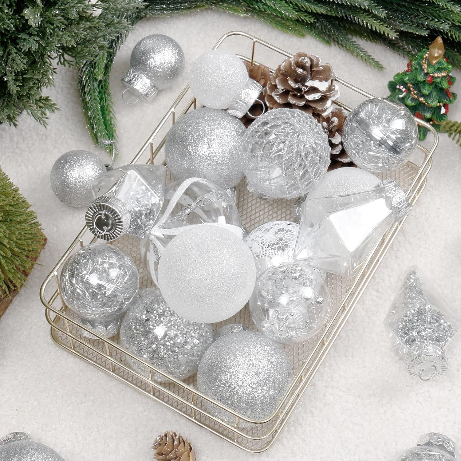 34PCS Shatterproof Christmas Ball Ornaments Set for Indoor Holiday Decor - Silve