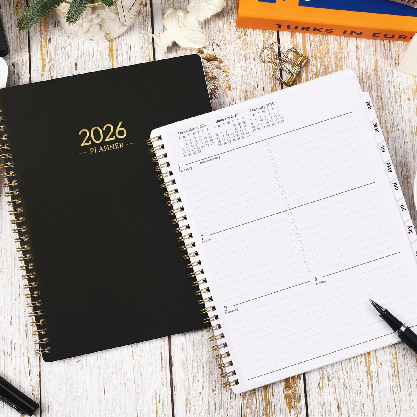 2026 Planner 8X10 Black Weekly Monthly Scheduling Organizer with Twin Wire Bi...