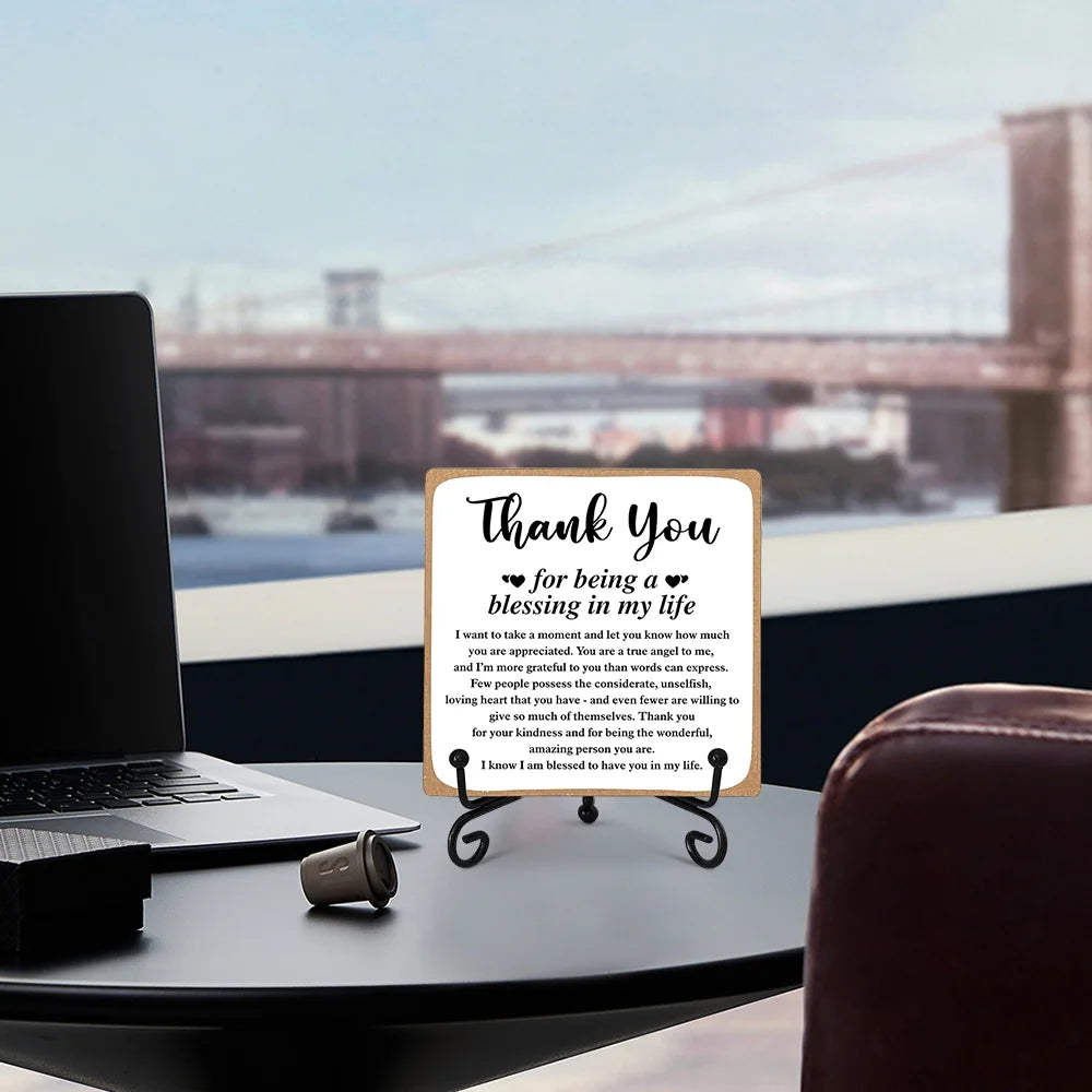 Gratitude Wooden Plaque, Heartfelt Thank You Gift for Women, Men, Friends, and Mom, Desk Decor for Family, Coworkers, Teachers, and Loved Ones