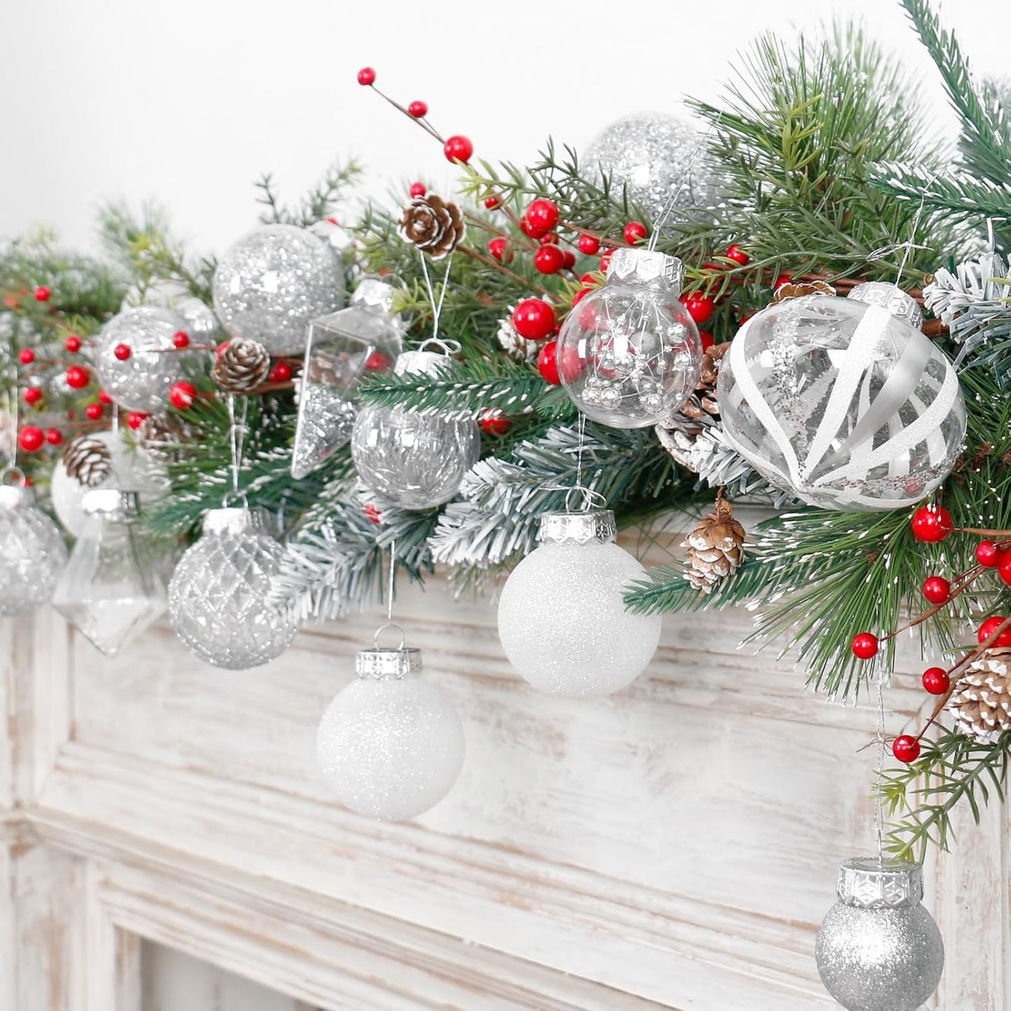 34PCS Shatterproof Christmas Ball Ornaments Set for Indoor Holiday Decor - Silve