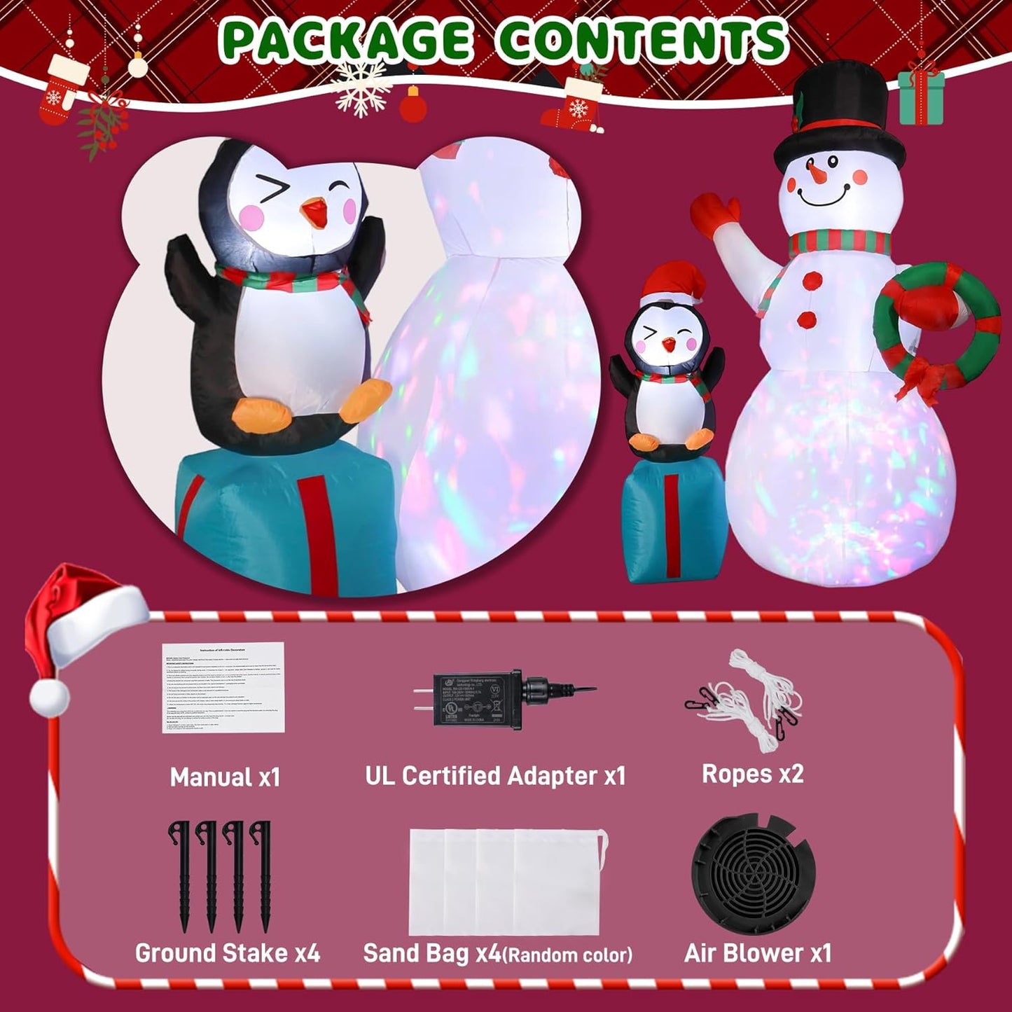 7FT Inflatable Christmas Snowman with LED Lights for Outdoor Holiday Decor