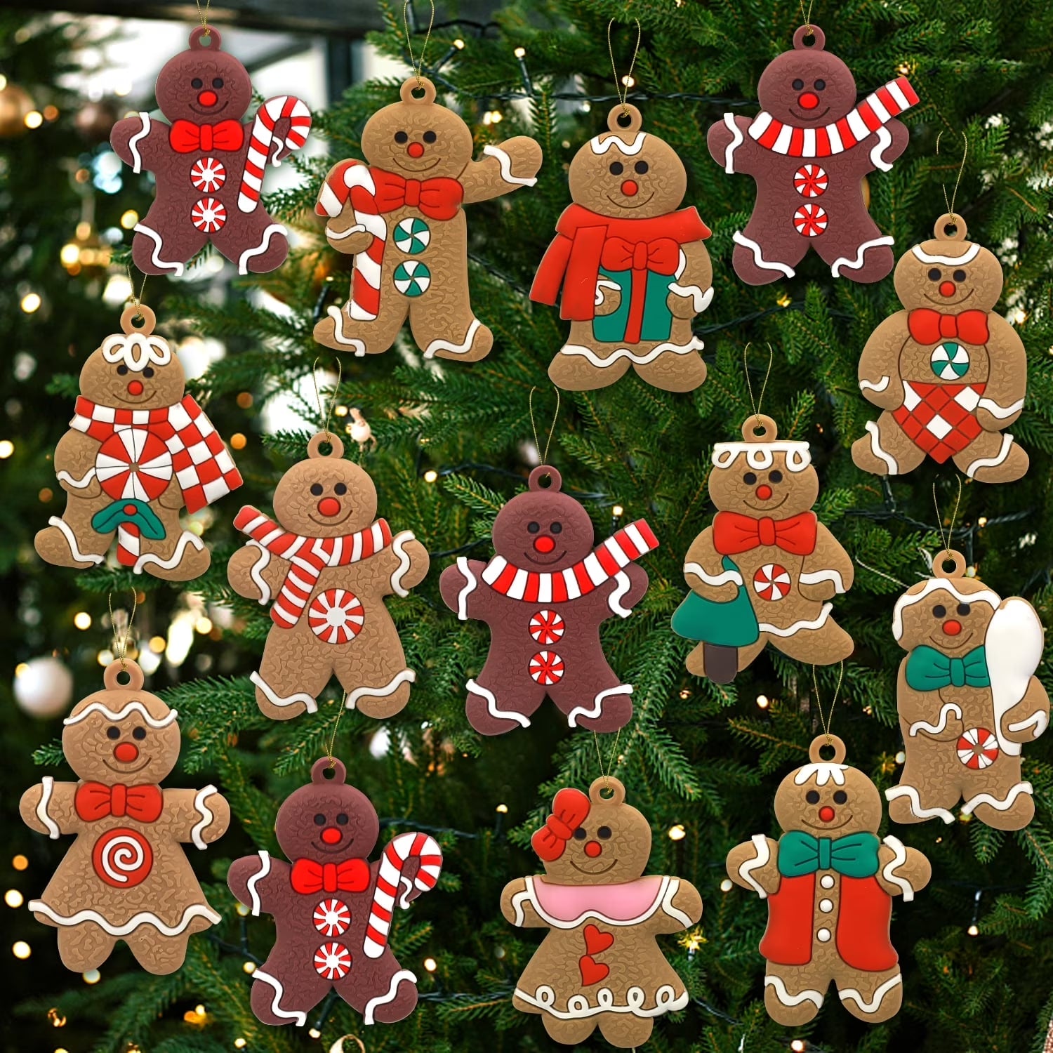 14Pcs Christmas Ornaments Gingerbread Christmas Tree Decorations Holiday Decor (Classic)