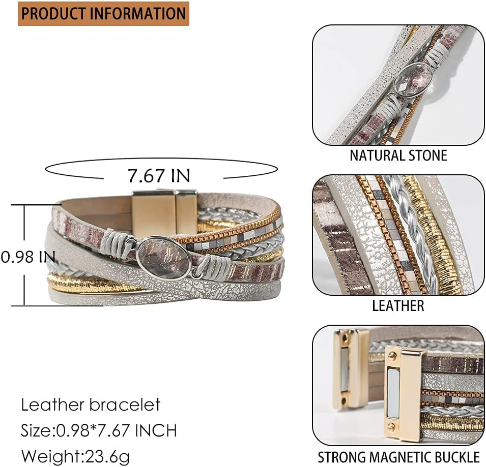 Leather Wrap Bracelet for Women - Multi-Layer Bracelets with Magnetic Clasp Bangle Cuff Stacked Bracelet for Lady and Mother