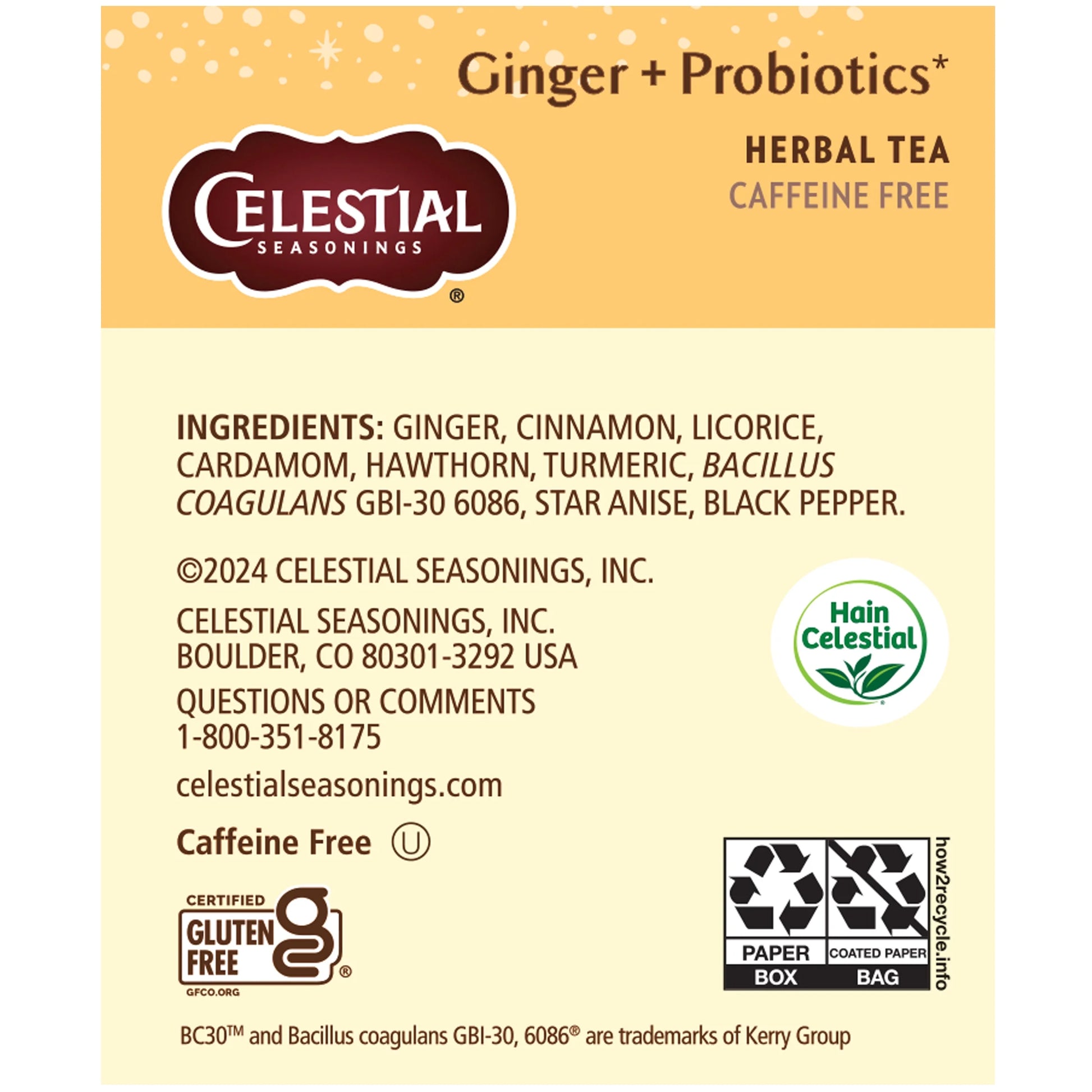 Ginger Probiotics Caffeine-Free Herbal Tea Bags (16 Count)