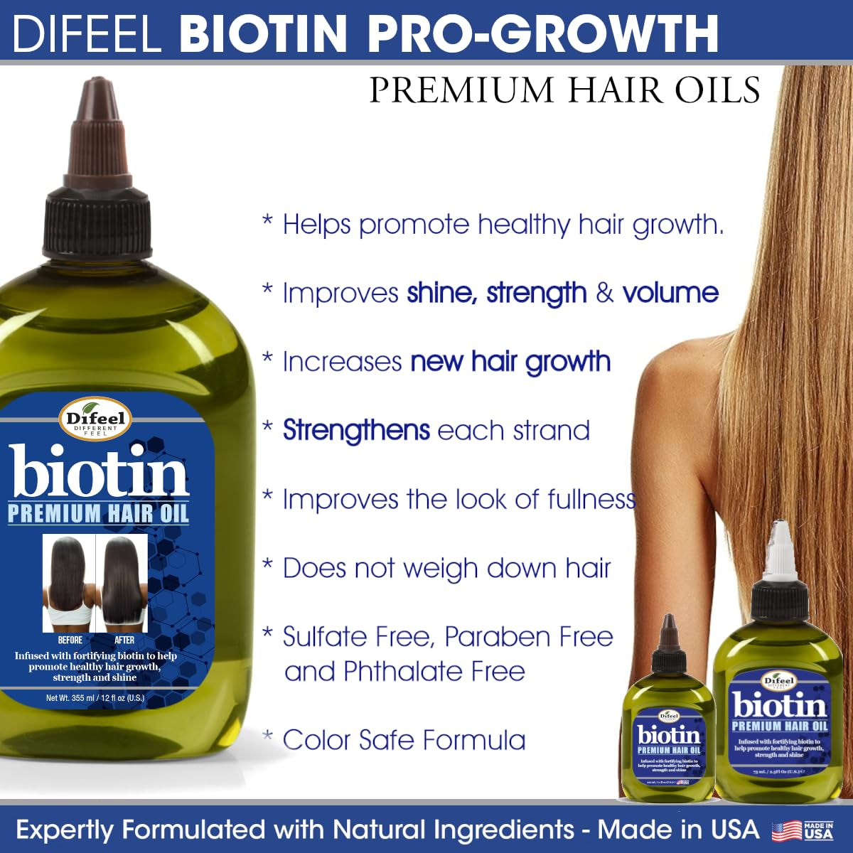 Biotin Pro-Growth 4-PC Hair Care Gift Set - Shampoo (12Oz), Conditioner (12Oz), Hair Oil (7Oz), and Hair Mask (12Oz)