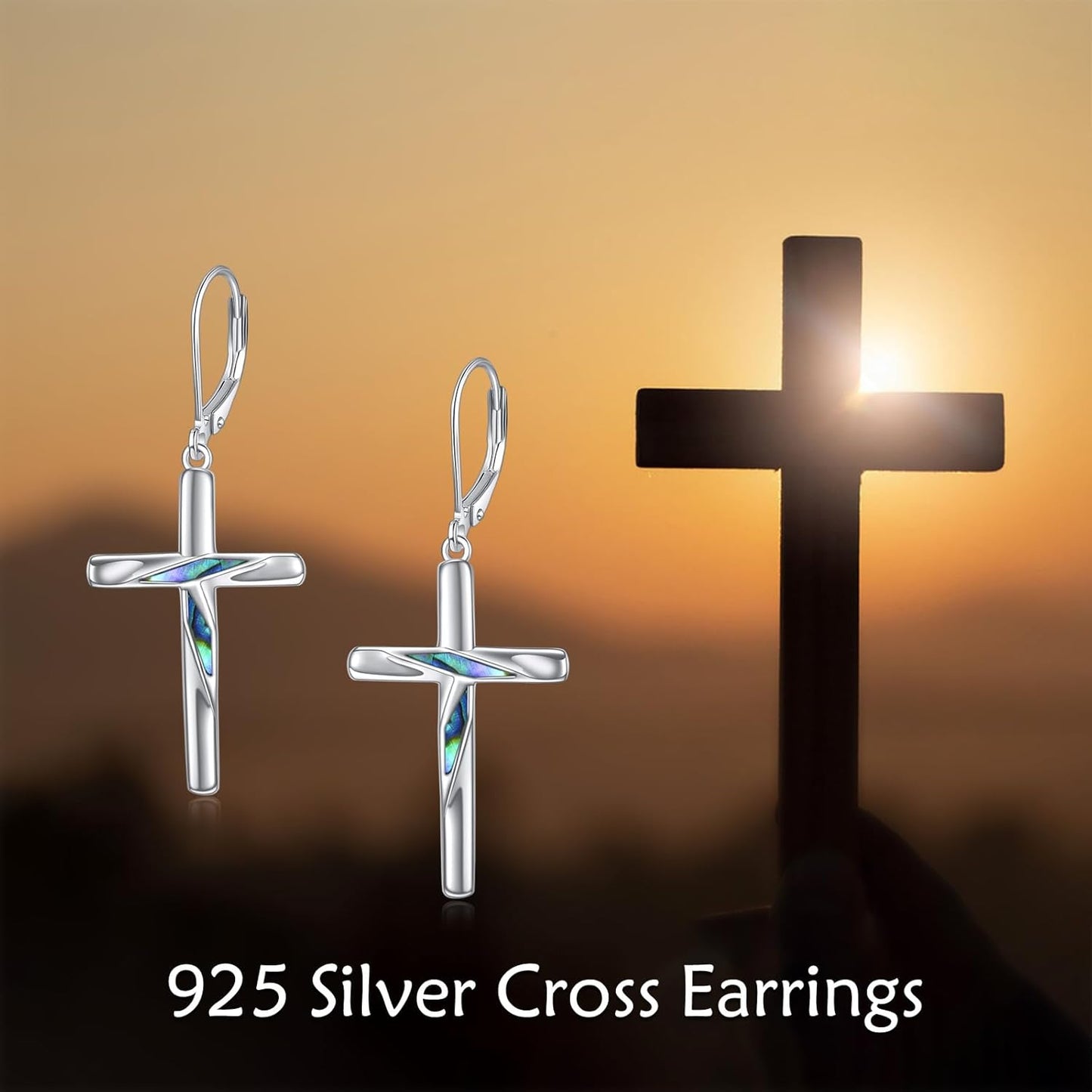 Cross Earrings Sterling Silver Rose Flower Cross Dangle Earrings Jewelry Gifts for Women