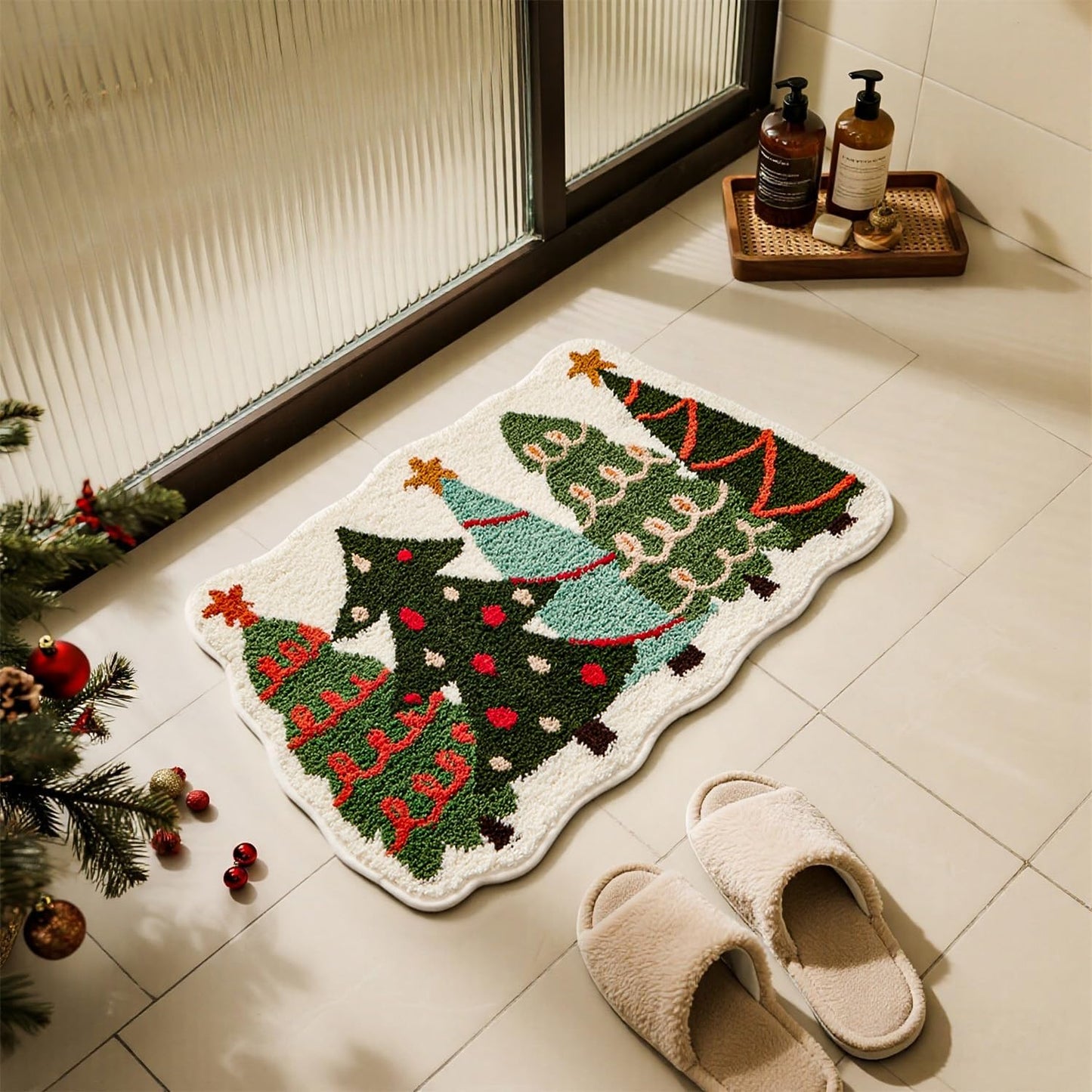 Soft Absorbent Non-Slip Christmas Bathroom Rug, 20"X30", Holiday Decor