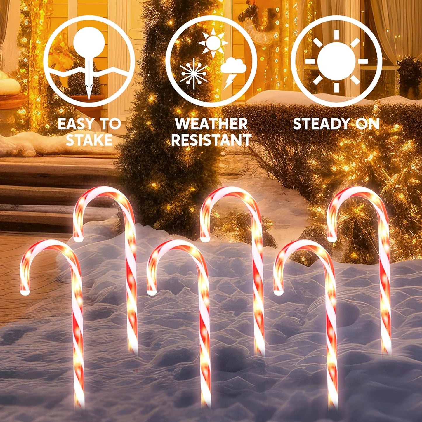 12 Pcs Christmas Candy Cane Pathway Lights for Outdoor Holiday Decor