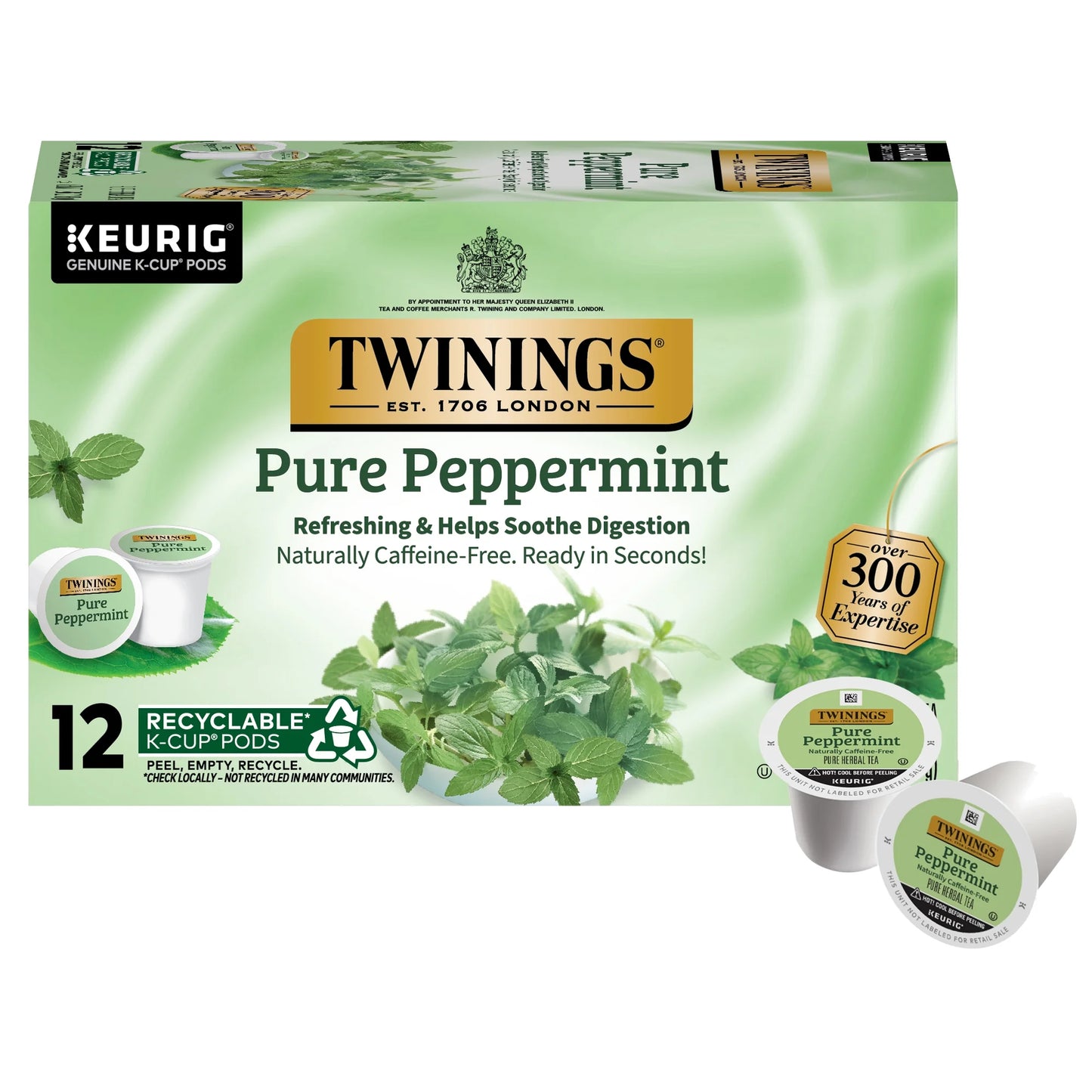 (2 Pack)  Pure Peppermint Herbal Tea K-Cup Pods for Keurig, 12 Count, Caffeine-Free