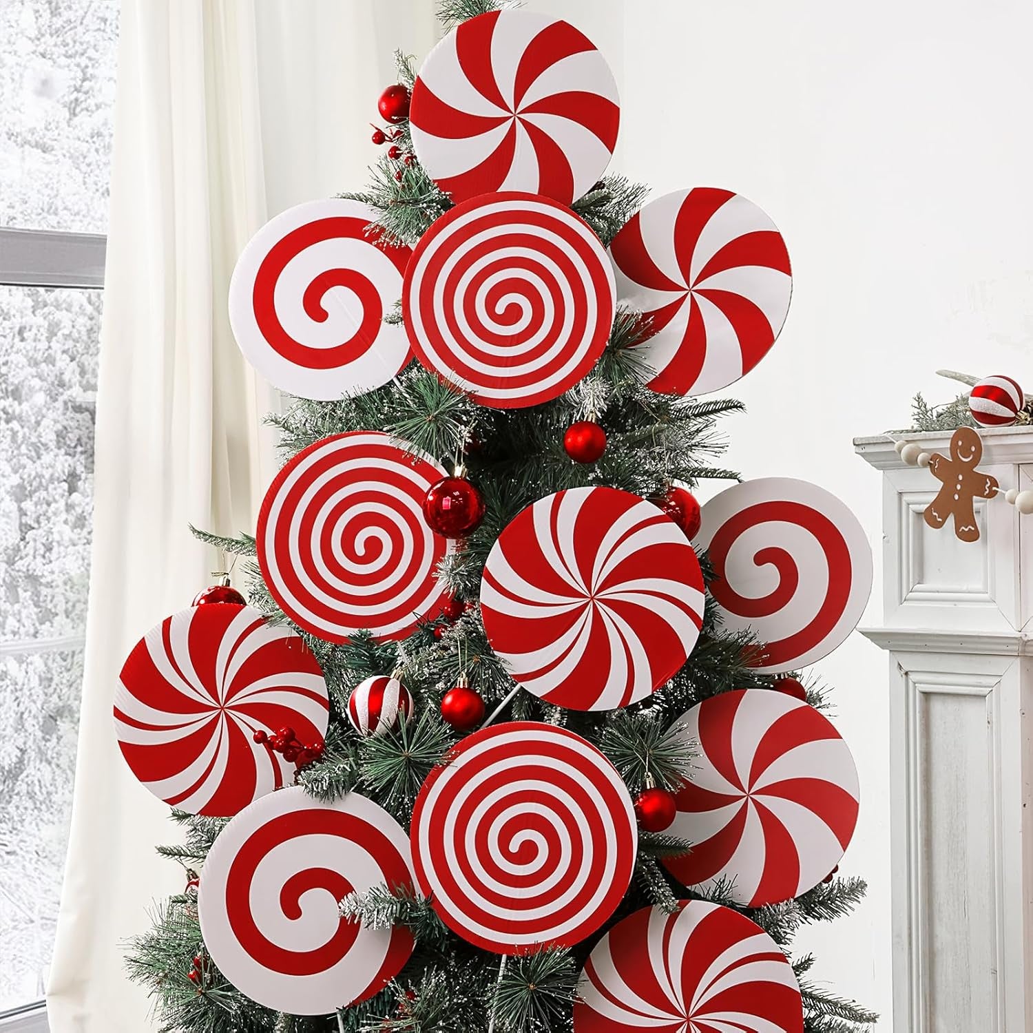 Large Red White Peppermint Lollipop Tree Picks - 12 Pcs Holiday Decor