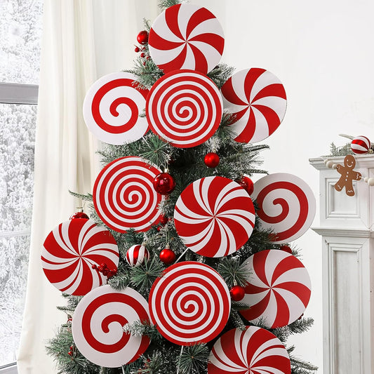 Large Red White Peppermint Lollipop Tree Picks - 12 Pcs Holiday Decor
