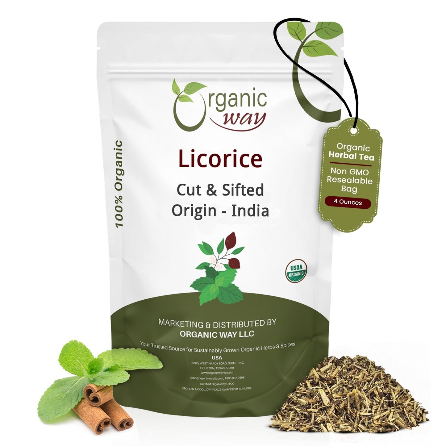 Organic Way Licorice Root Cut & Sifted - Organic, Kosher & USDA Certified