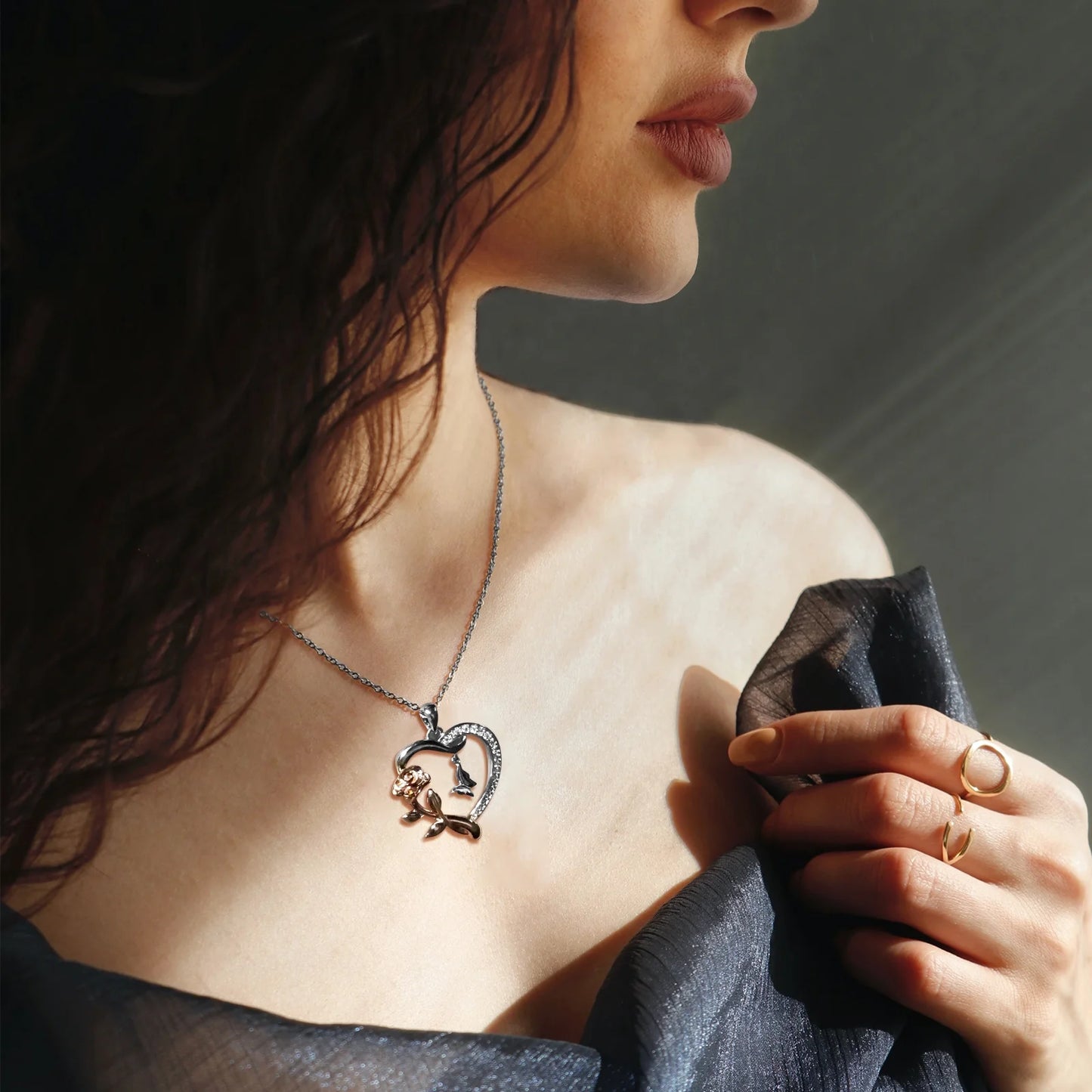 3PCS Jewelry Set Heart Necklace for Women Sterling Silver CZ Romantic Rose and Butterfly Jewelry for Women Birthday Valentine'S Day Gift