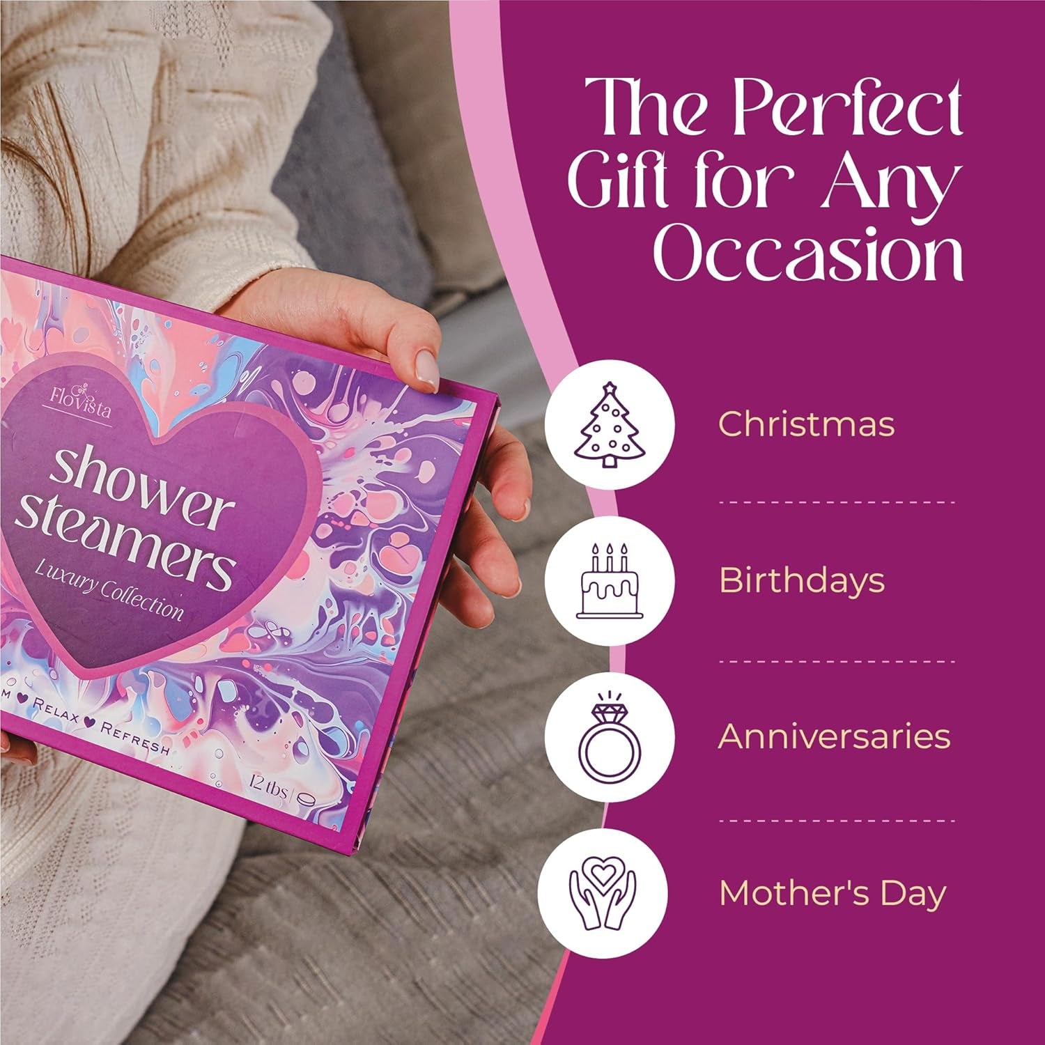 Aromatherapy Shower Steamers Gift Set – 12 Spa Tablets, 6 Scents (Lavender, Mint & Eucalyptus, Jasmine, Watermelon, Grapefruit & Orange) – Relaxation & Stress-Relief Self-Care Gifts for Women