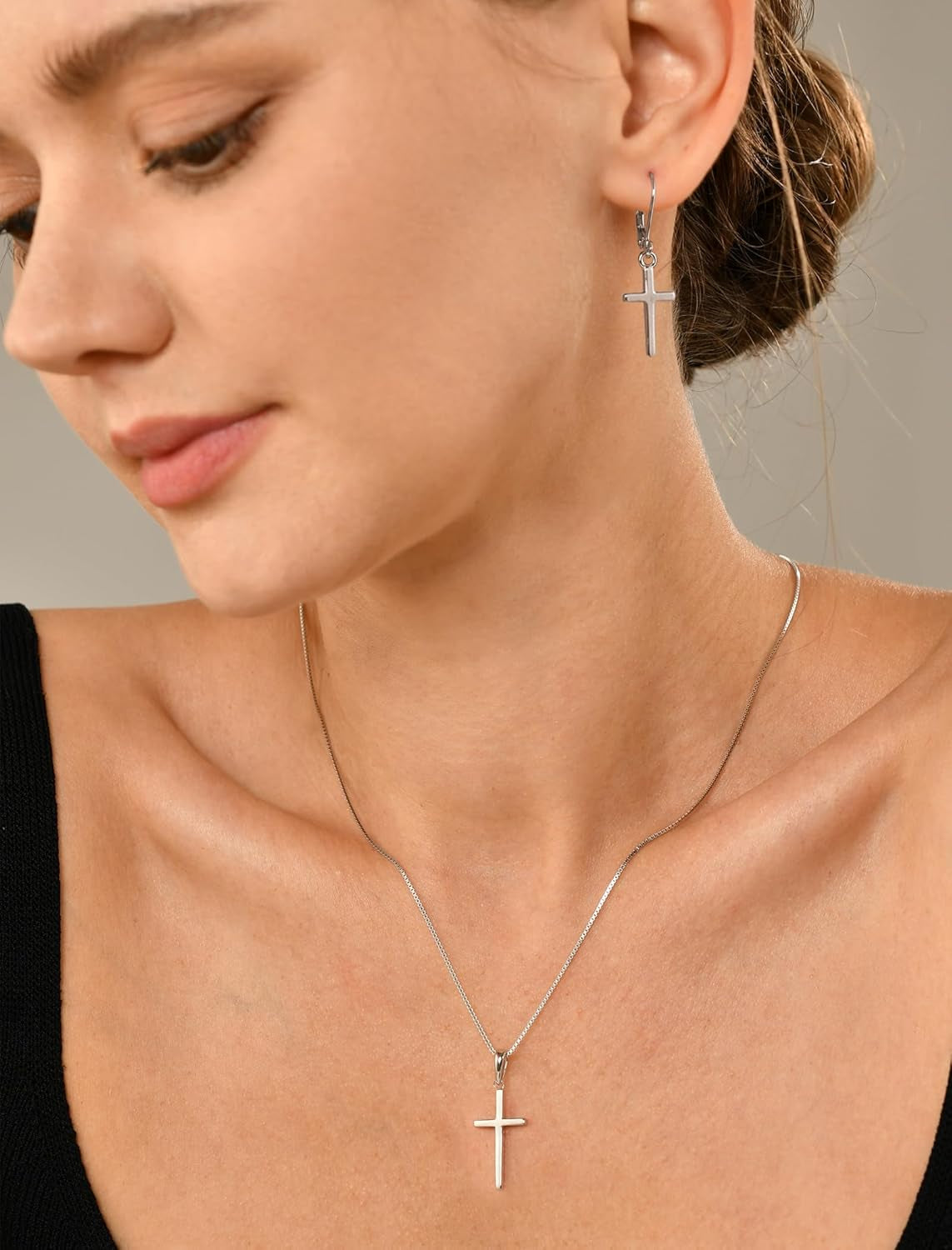 Cross/Star/Moon Earrings 925 Sterling Silver Polished Leverback Earrings Dangle Drop Jewelry for Women