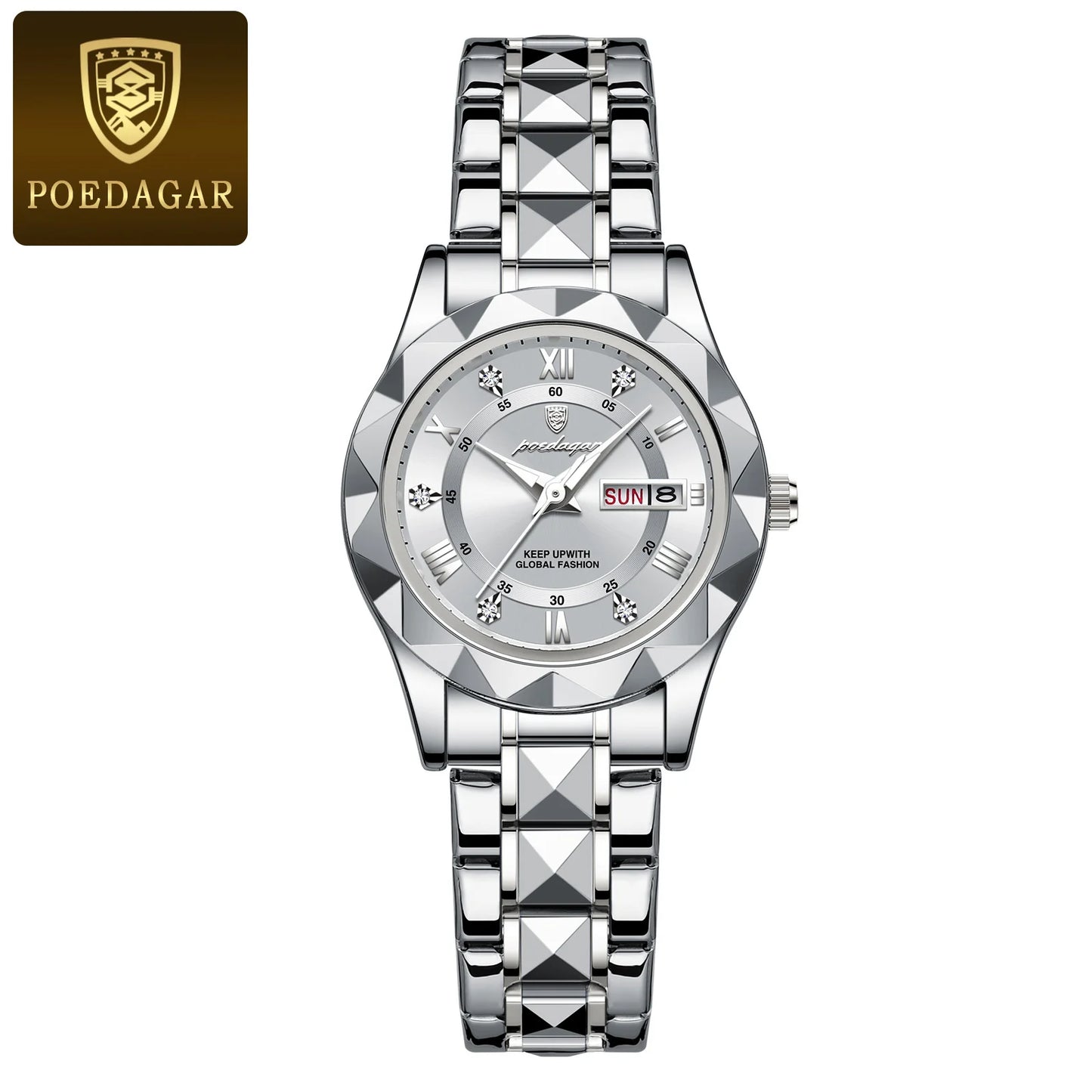 Luxury Quartz Watch for Ladies Waterproof Luminous Date Week Stainless Steel Women Watches Elegant Dress Wristwatch+Box