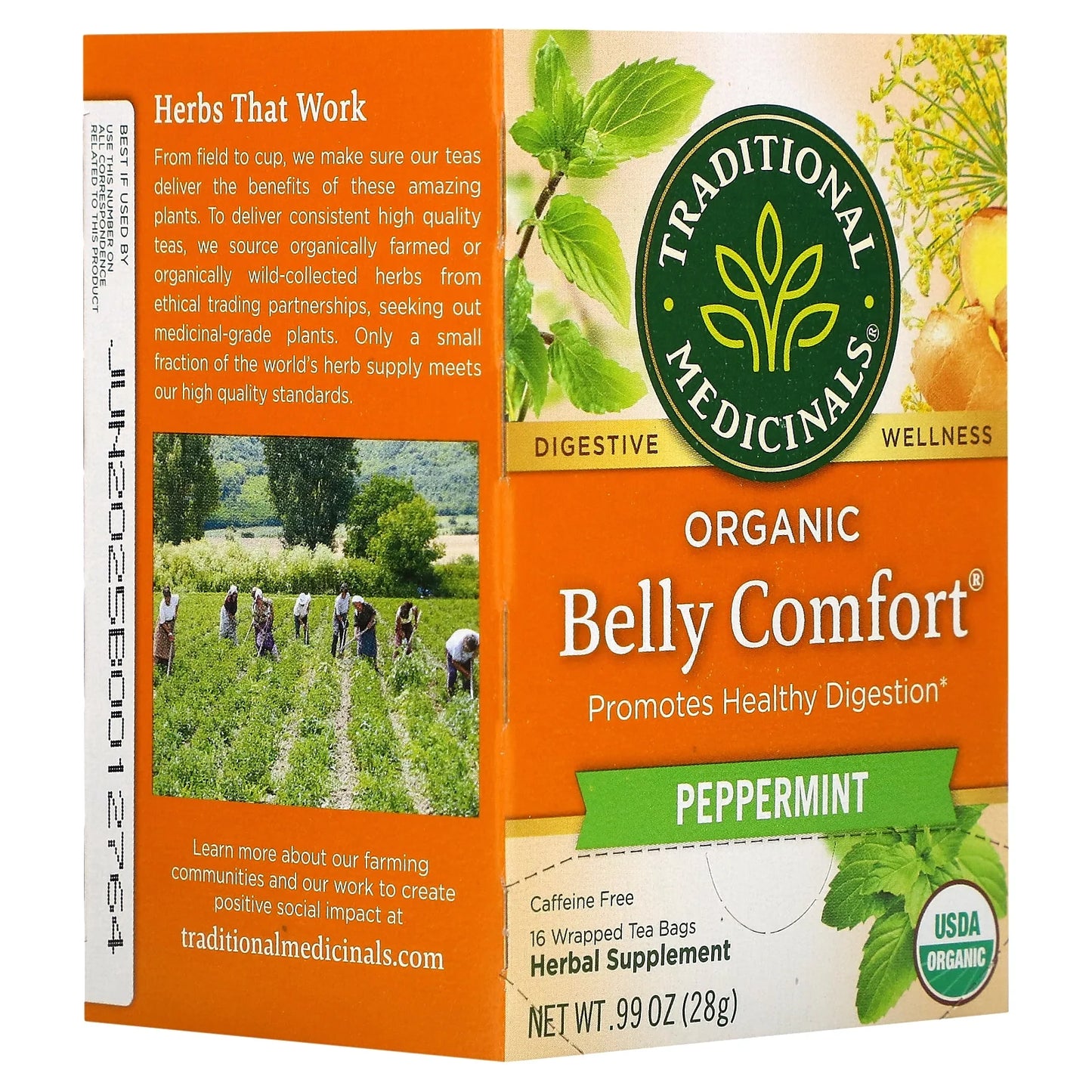 Herbal Tea, Organic Belly Comfort Tea Bags, 16 Count