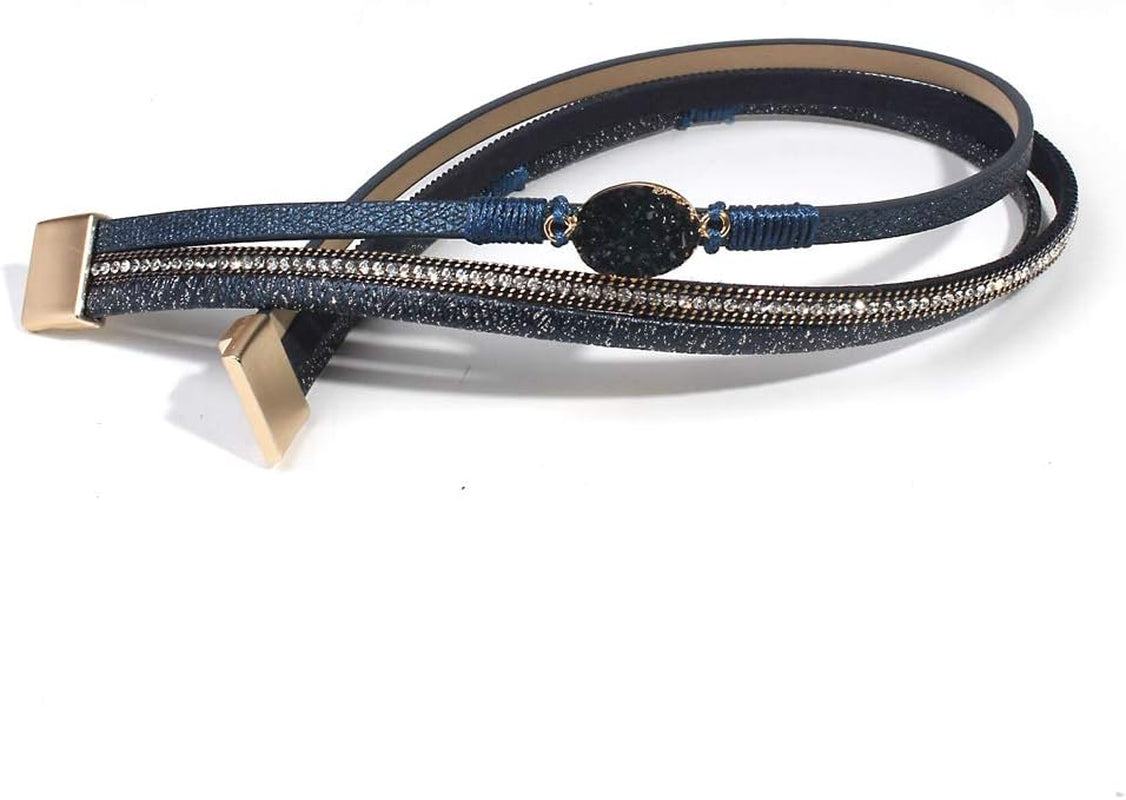 Leather Wrap Bracelet Boho Cuff Bangle Bracelets Crystal Bead Bracelet with Magnetic Clasp Jewelry Gifts for Women