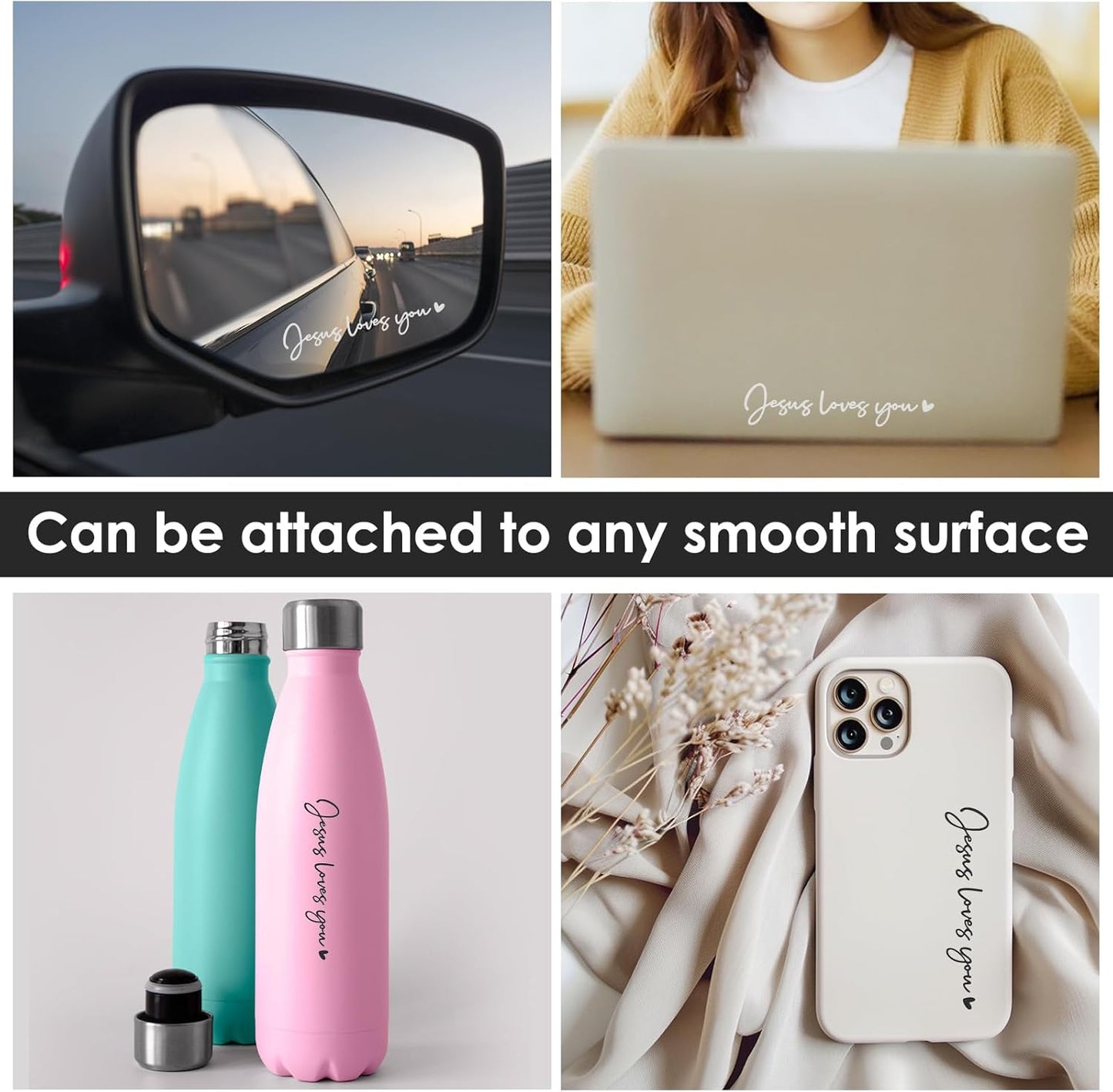 3X Jesus Love You Rear View Mirror Sticker, Rearview Mirror Decal with Heart Car Window Decals Self Affirmations Car Mirror Stickers for Women Water Bottle Laptop Accessories Gifts