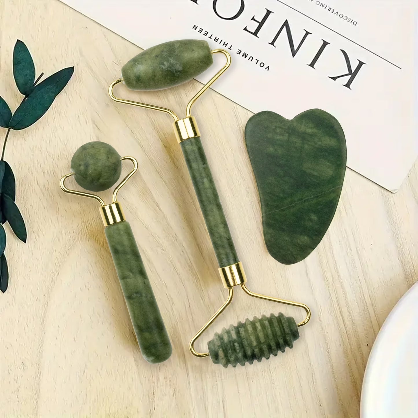 Gua Sha Facial Tools Set of 3 - Large Bian Stone for Face & Body Massage - Glowing Massage Tool & Body Set for Daily Skincare Routine