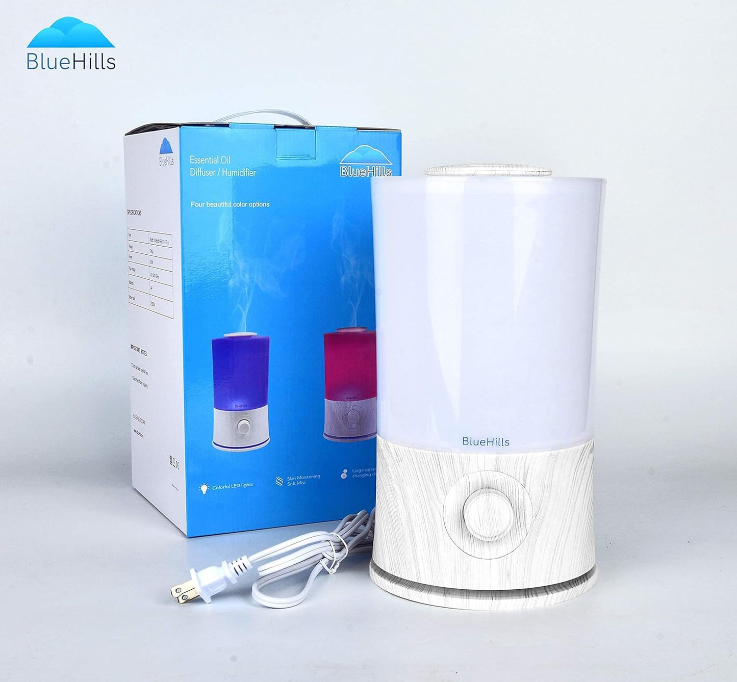 Premium 2000 ML XL Large Essential Oil Diffuser Aromatherapy Humidifier for Large Room Home 40 Hour Run Huge Coverage Area Lights 2 Liter Extra Large Capacity Diffuser White Wood Grain E004