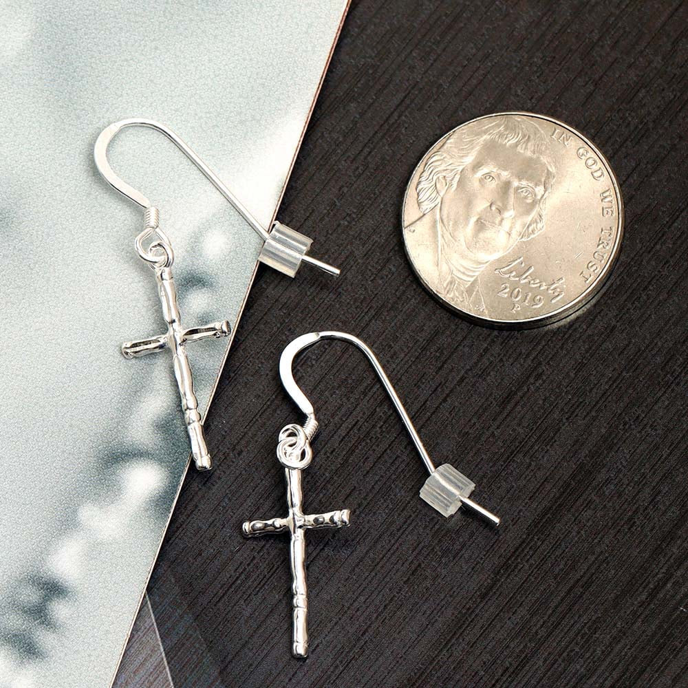 925 Sterling Silver Fishhook Cross Drop Dangle Earrings Jewelry Gifts for Women and Teen 35MM