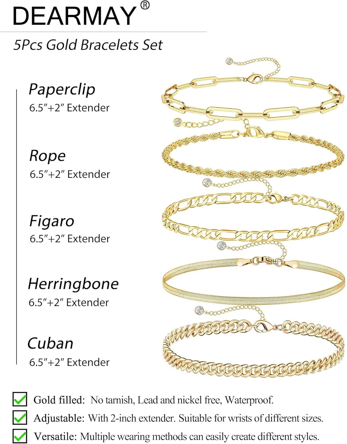 DEARMAY Gold Bracelets for Women Waterproof, 14K Real Gold Jewelry Sets for Wome