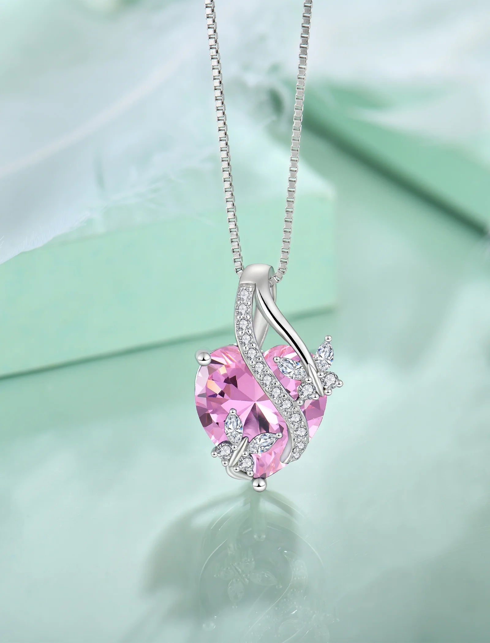 Infinite Heart Pendant Sterling Silver Butterfly Necklace for Women Jewelry Gift with Birthstone October Created Pink Tourmaline