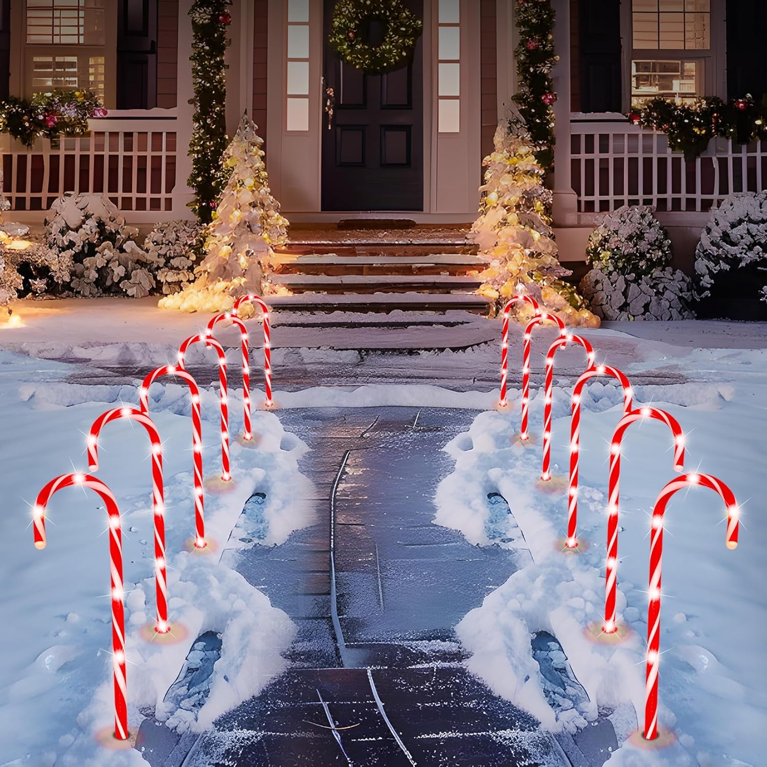 12 Pcs Christmas Candy Cane Pathway Lights for Outdoor Holiday Decor