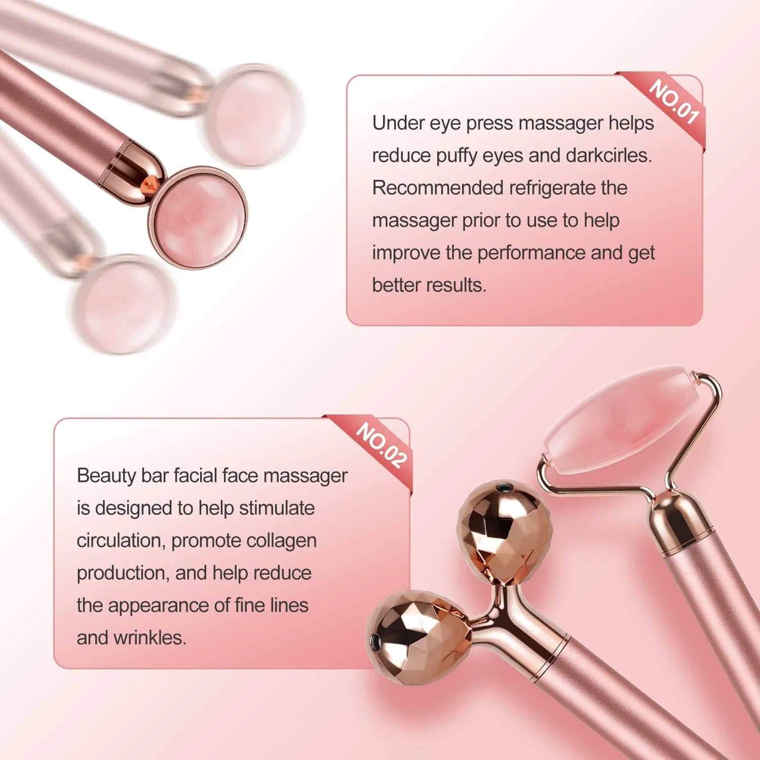 4-In-1 Face Massager and Gua Sha Set for Women, Rose Quartz Face Roller Skin Care Tools Electric Eye Massager Tool for Face Skin Roller