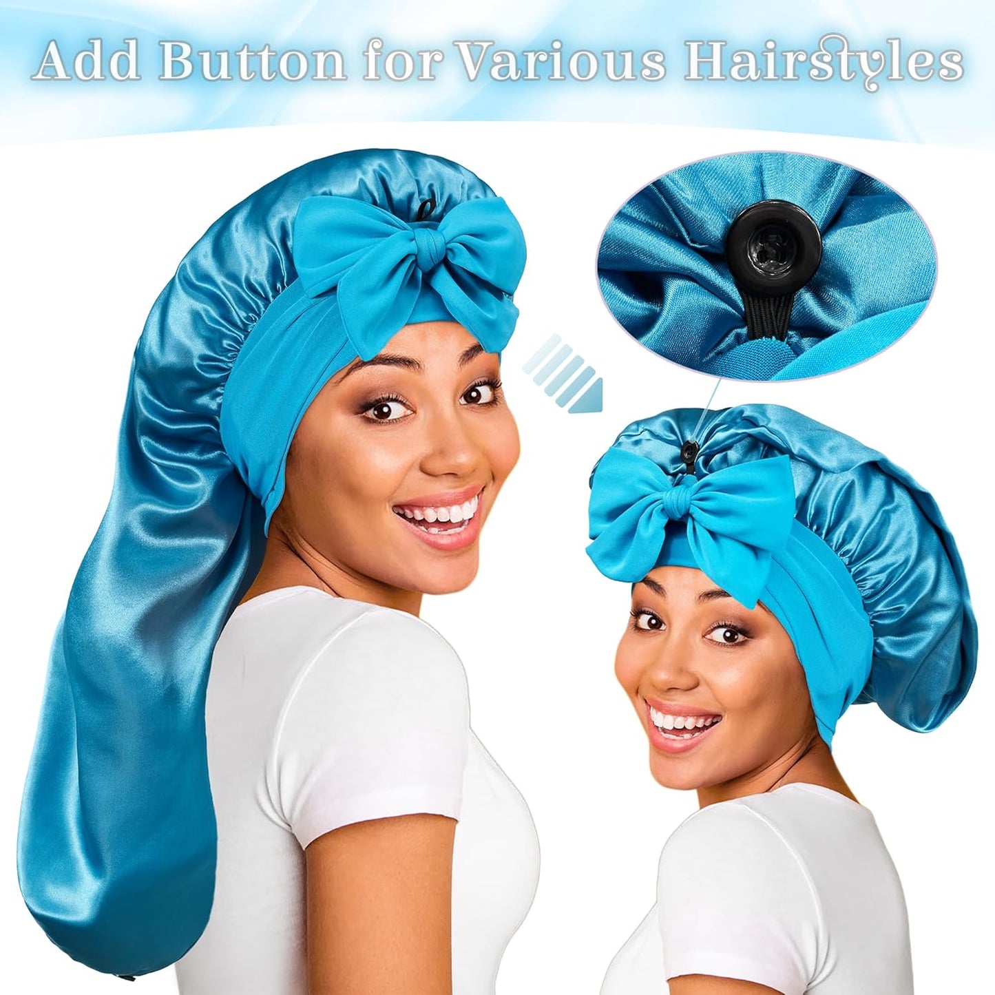 Long Bonnet Satin Hair Silk Bonnet for Sleeping Women, Silky Bonnets for Women with Tie Band, Sleep Cap for Braids Curly Hair