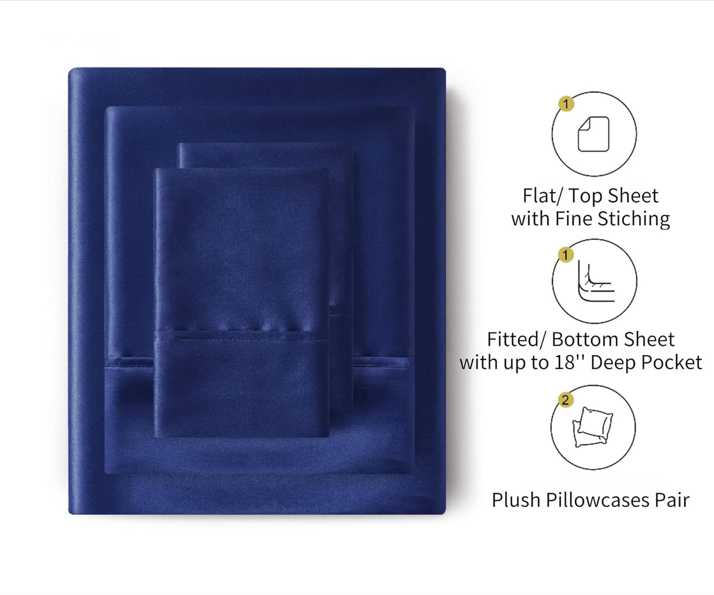 Silk Satin Sheets, Queen Size Satin Bed Sheet Set with Deep Pockets, Cooling Soft and Hypoallergenic Satin Sheets Queen - Navy Blue