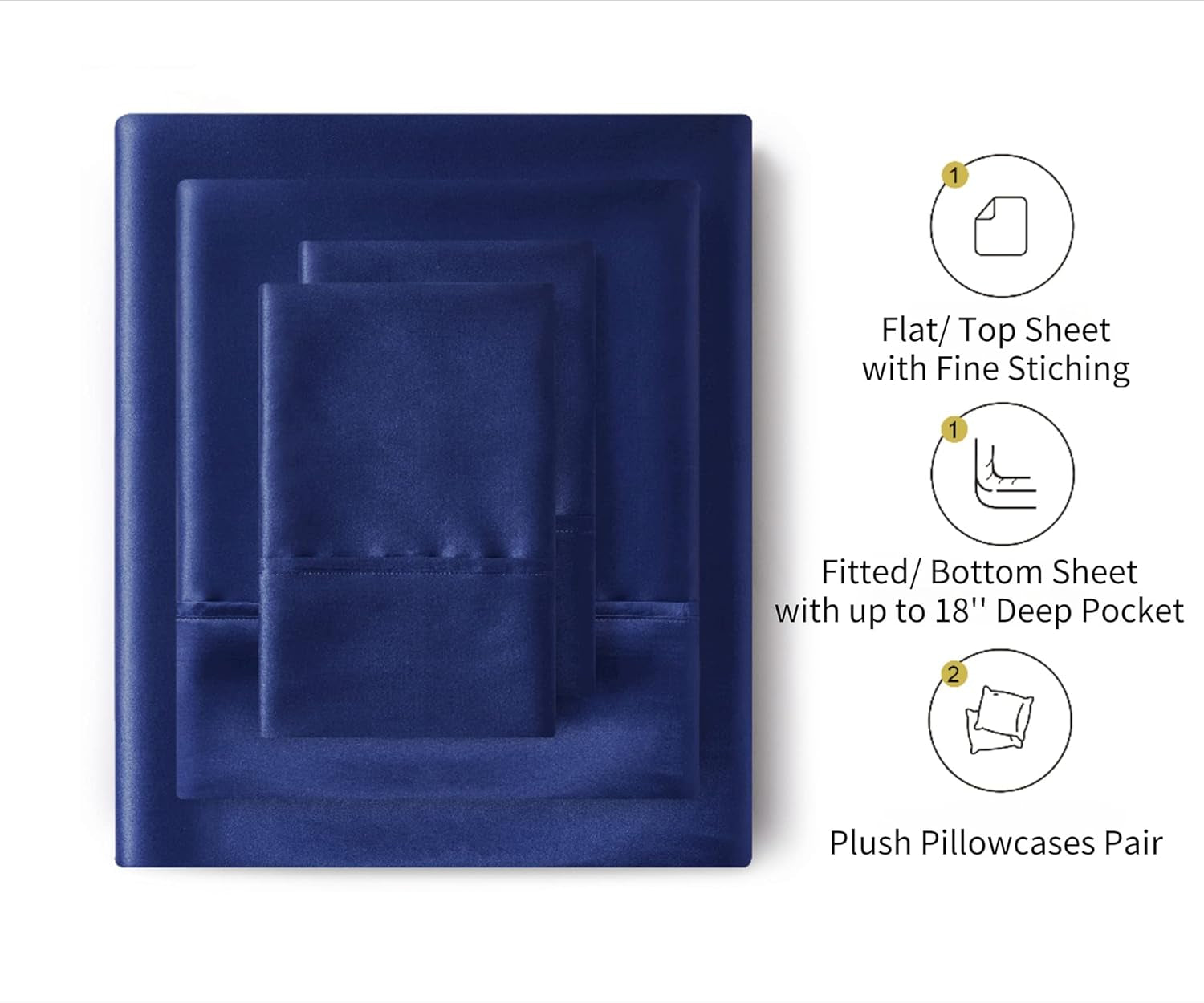 Silk Satin Sheets, Queen Size Satin Bed Sheet Set with Deep Pockets, Cooling Soft and Hypoallergenic Satin Sheets Queen - Navy Blue