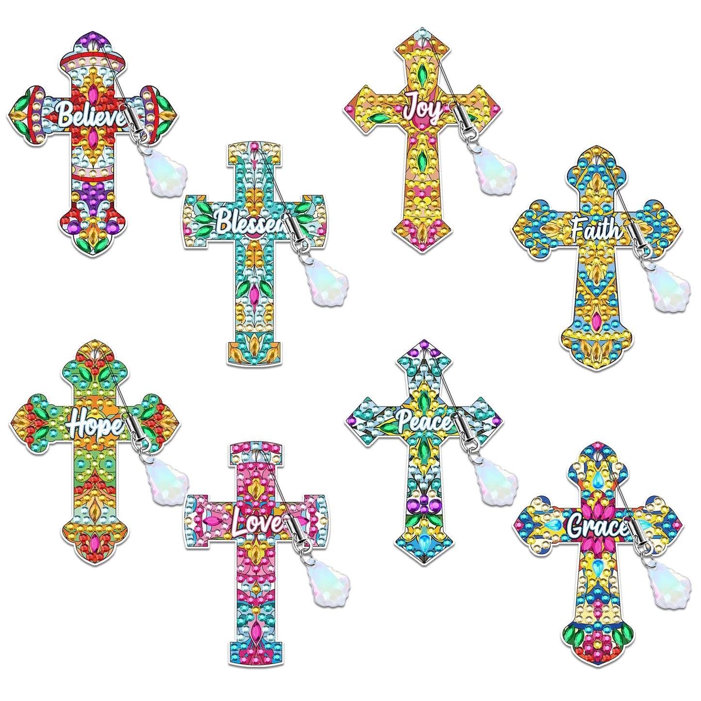 Cross Diamond Art Bookmark Kit: 8 Pcs Christian Bookmarks with Pendant