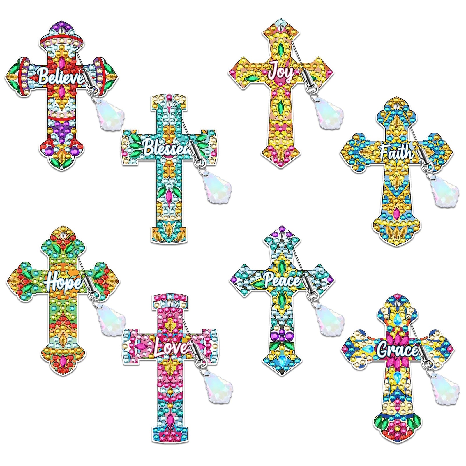Cross Diamond Art Bookmark Kit: 8 Pcs Christian Bookmarks with Pendant