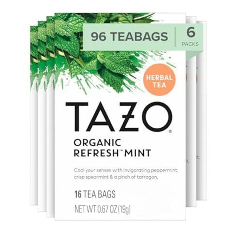 Tazo Refresh Mint Herbal Tea Bags Caffeine Free Peppermint Spearmint 96 Count