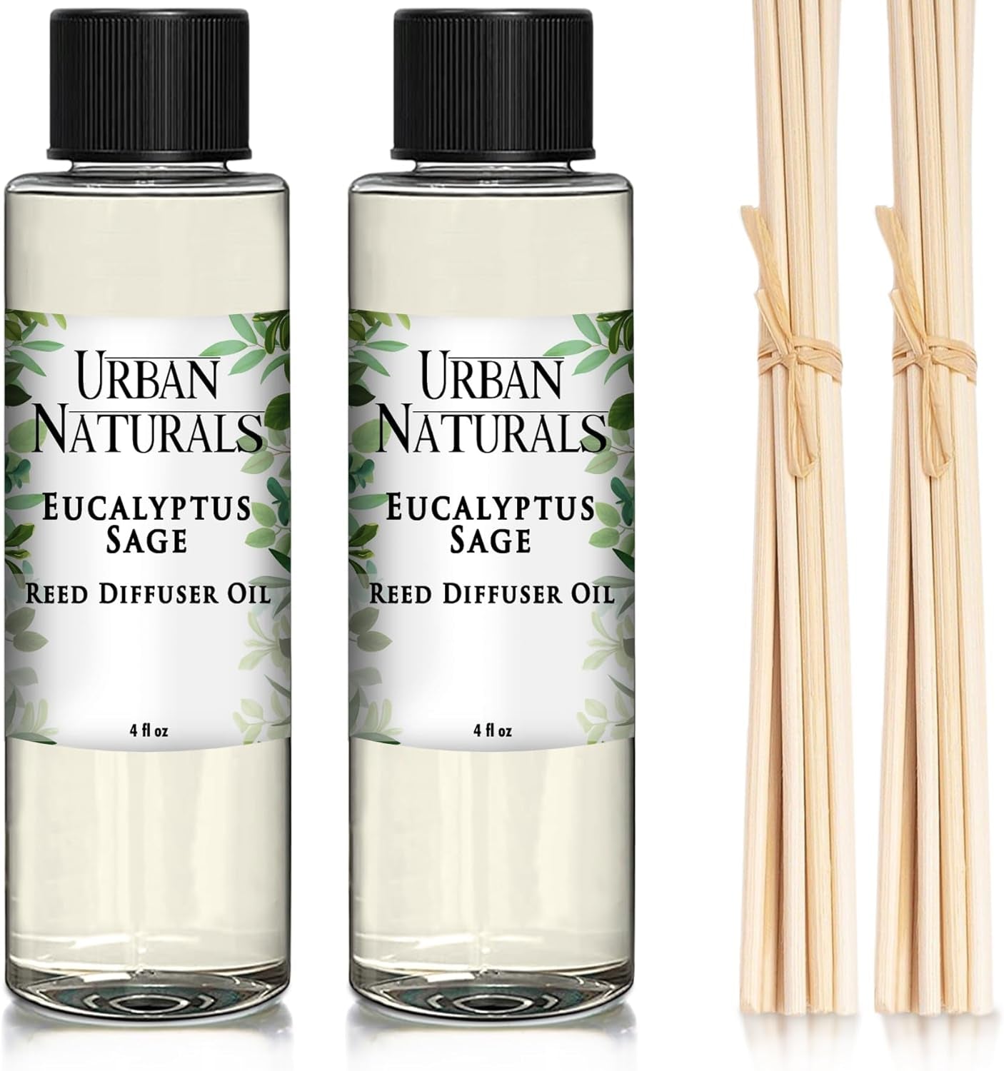 Eucalyptus & Sage Oil Reed Diffuser Refill and Reed Sticks | Eucalyptus, Sage, Mint, Lime and Cedarwood, 4 Oz (2 Pack)