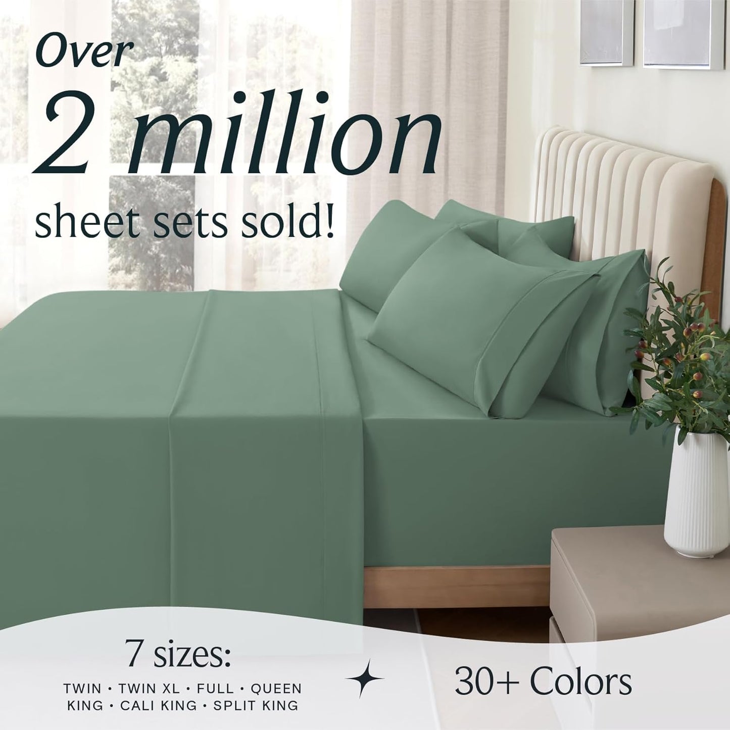 3 PC Sheet Set Sheets Deep Pockets Wrinkle Free Sheets Machine Washable Hotel Bedding Silky Soft - Tree Moss Green Twin