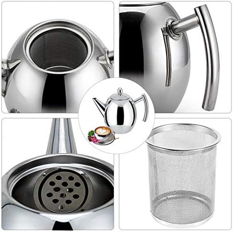 Tea Kettles, Stainless Steel Teapot Coffee Pot Kettle Stovetop Whistling Teakettle Teapot with Filter Large Capacity for Home, Cafe, Bar, Restaurant (1L/1000Ml)