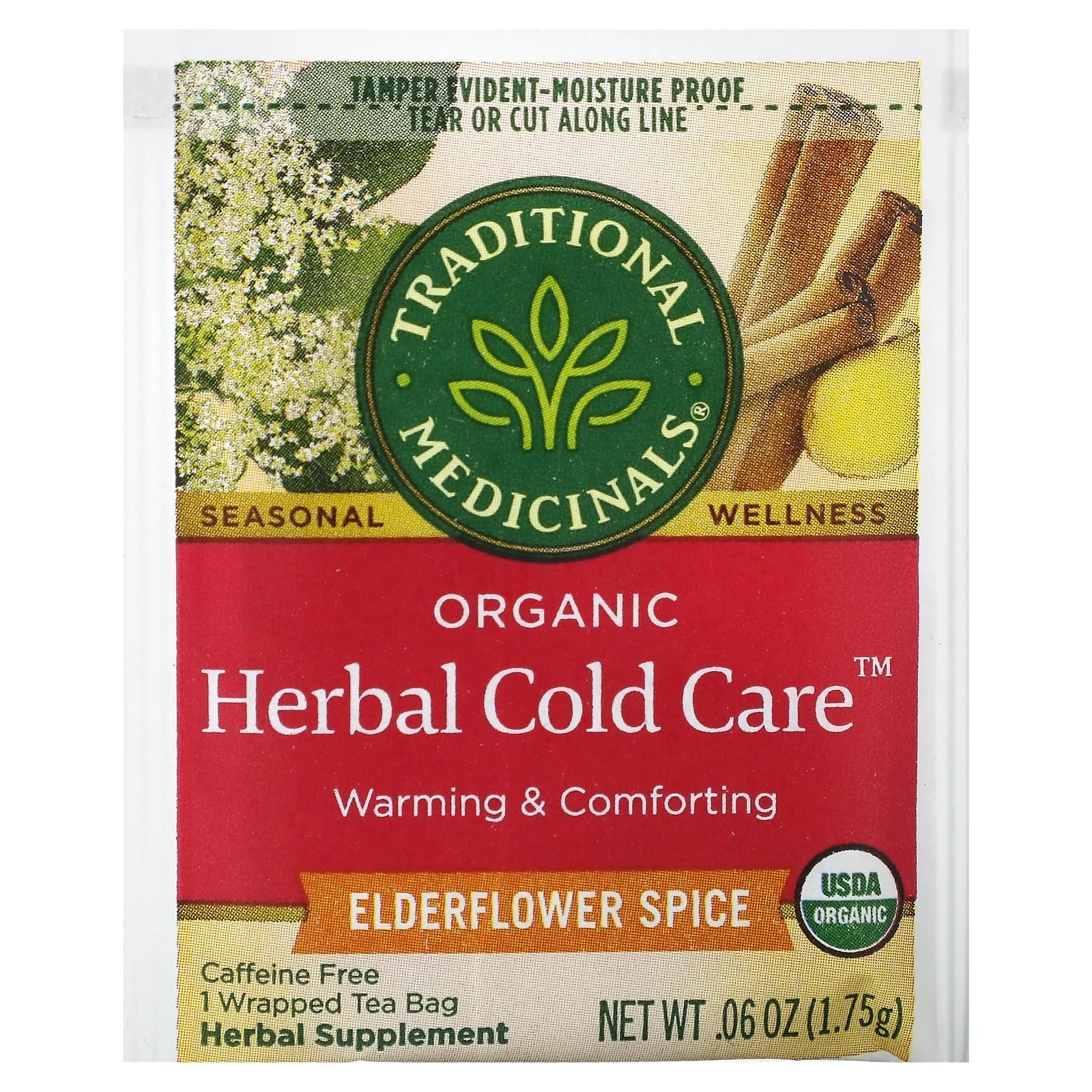 Tea, Organic Herbal Cold Care, Elderflower Spice, Tea Bags, 16 Ct.