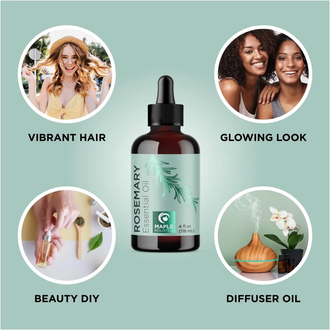 Pure Rosemary Essential Oil with Dropper - Undiluted Rosemary Oil for Hair Skin and Nails and Refreshing Aromatherapy Oil for Diffusers - Rosemary Essential Oil for Cleansing Dry Scalp Care 4Oz