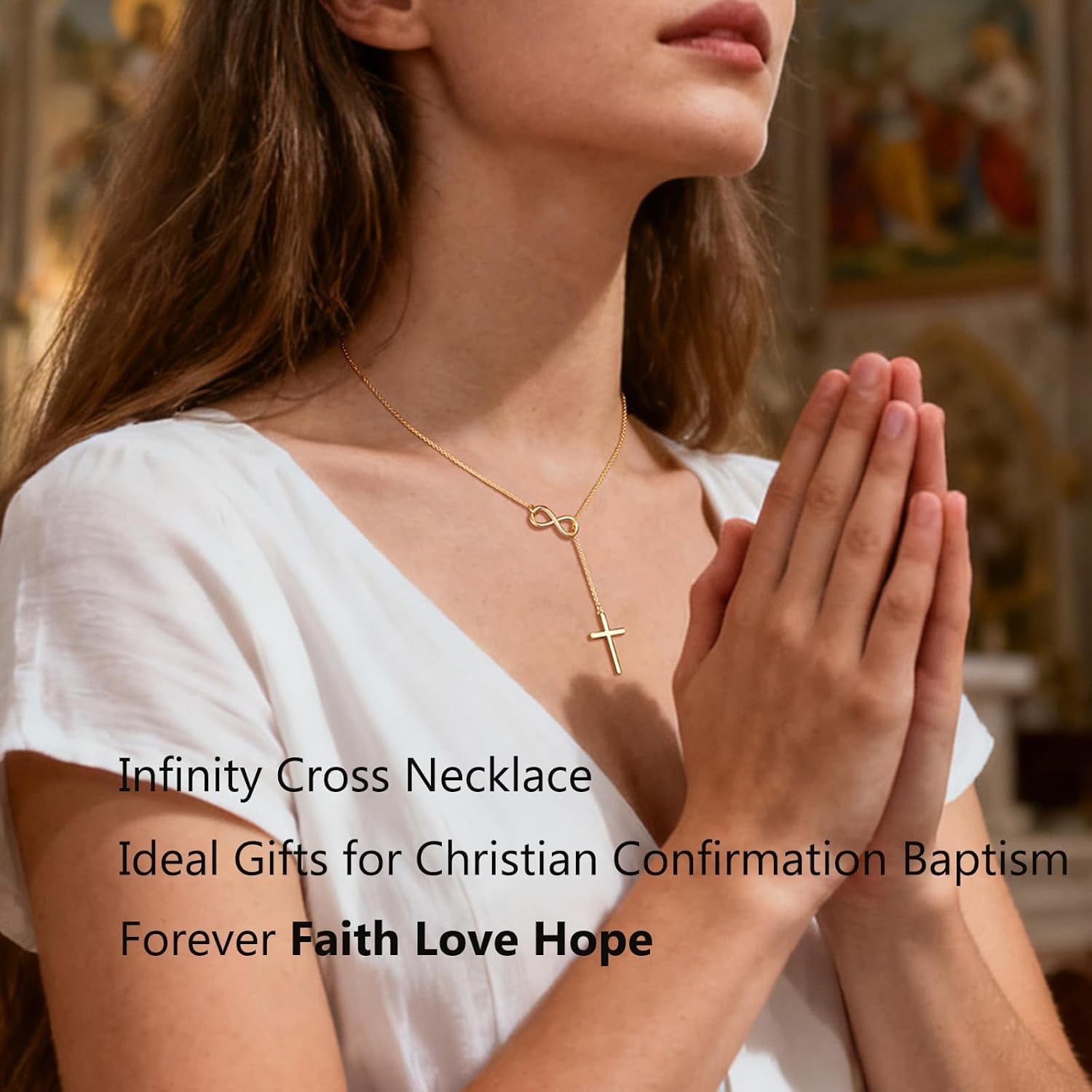 Infinity Cross Necklace for Women, Unique Trendy Fahion Cross Jewelry Gifts, Non Tarnish & Waterproof Dainty Simple Gold Cross Pendant, Christian Religious Easter Faith Accessories Jewelry Gifts