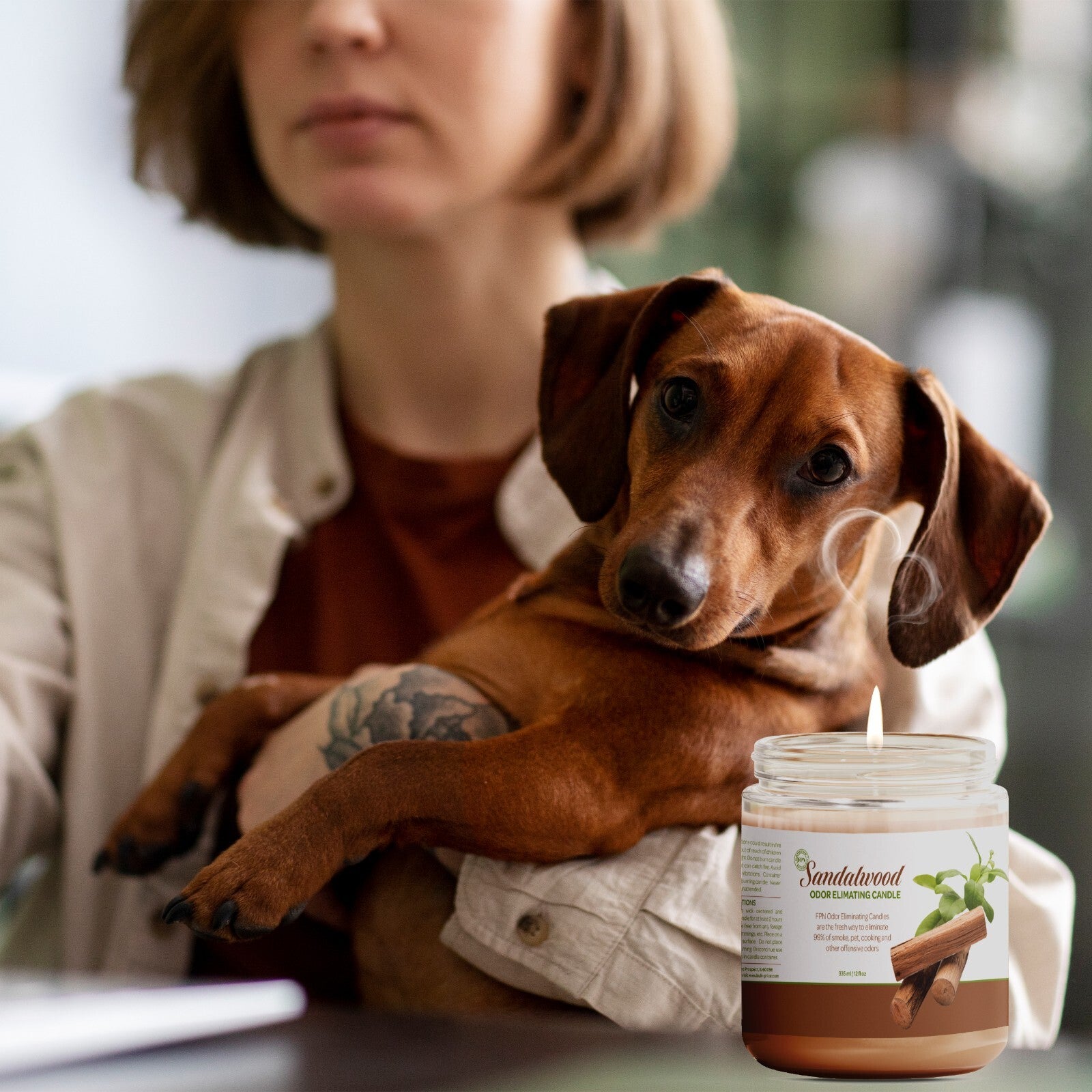 FPN Odor Eliminating Candles Sandalwood Scented Soy Wax Candle Set 12Oz - 2 CT