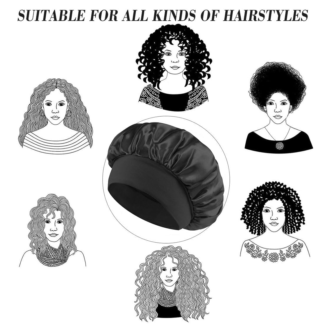 White Silk Bonnet for Sleeping Women Silk Hair Bonnet for Sleeping Curly Hair Braids Large Satin Sleep Cap Wide Band Night Caps