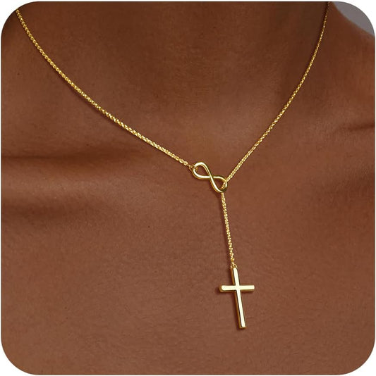 Infinity Cross Necklace for Women, Unique Trendy Fahion Cross Jewelry Gifts, Non Tarnish & Waterproof Dainty Simple Gold Cross Pendant, Christian Religious Easter Faith Accessories Jewelry Gifts