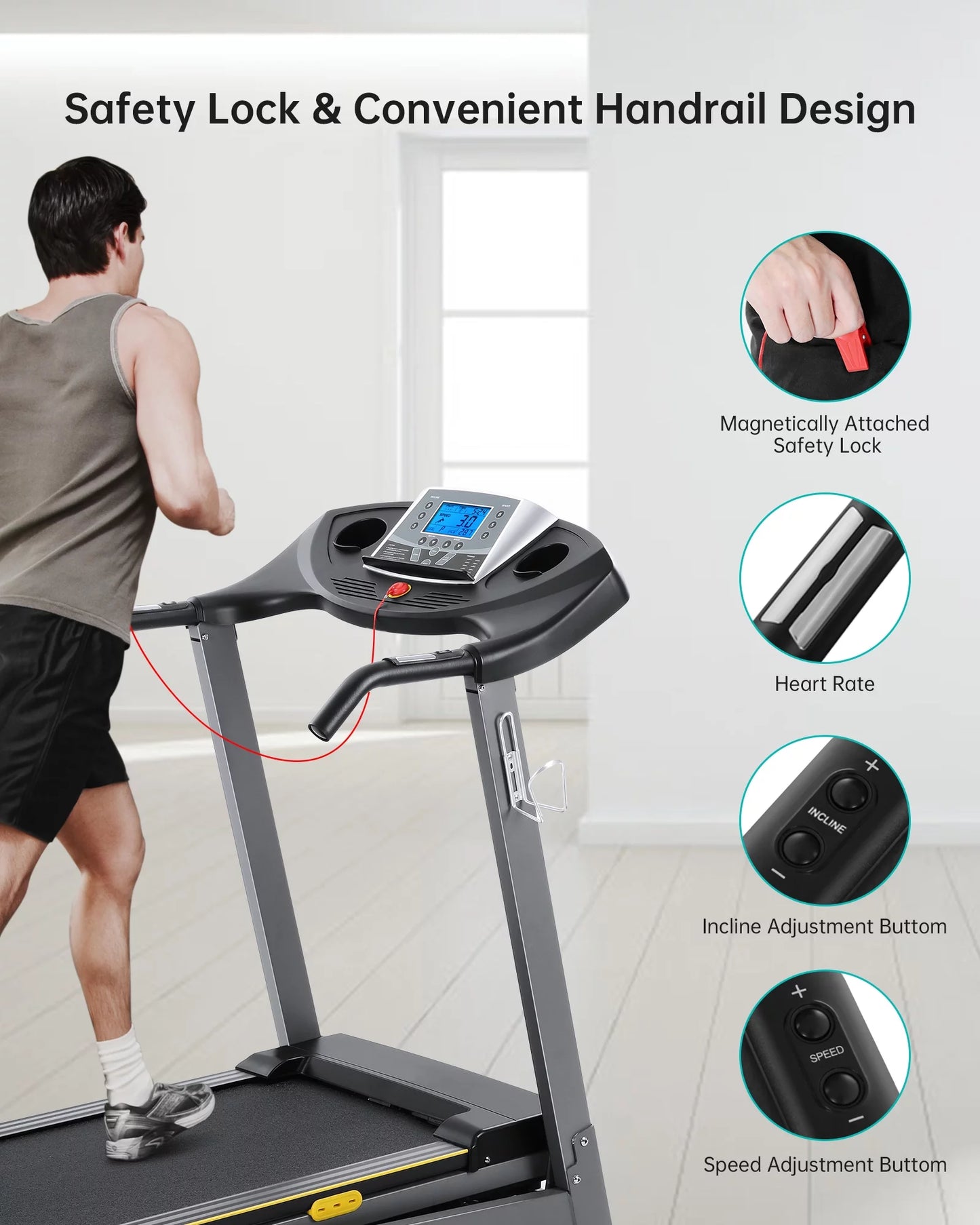 Treadmill with Incline Folding with 12 Level Automatic Incline 2.5Hp Power 8.5Mhp Speed Running Machine 15 Preset Training Program Electric Treadmill for Home Use